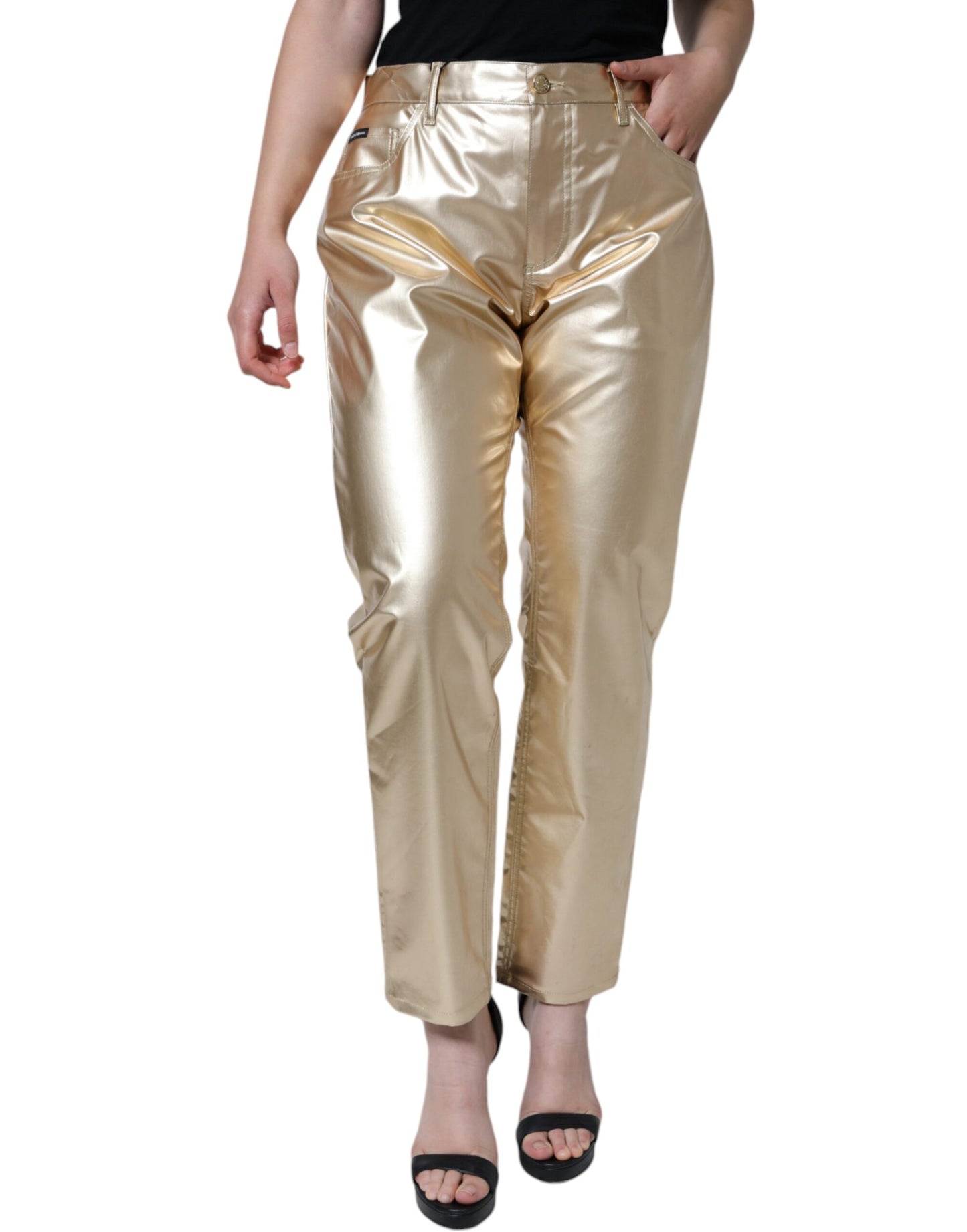 Dolce &amp; Gabbana Metallic Gold Polyester Tapered Pants