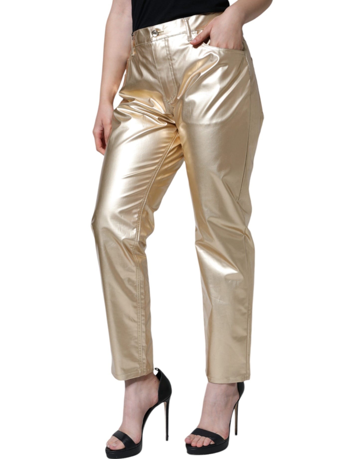 Dolce &amp; Gabbana Metallic Gold Polyester Tapered Pants