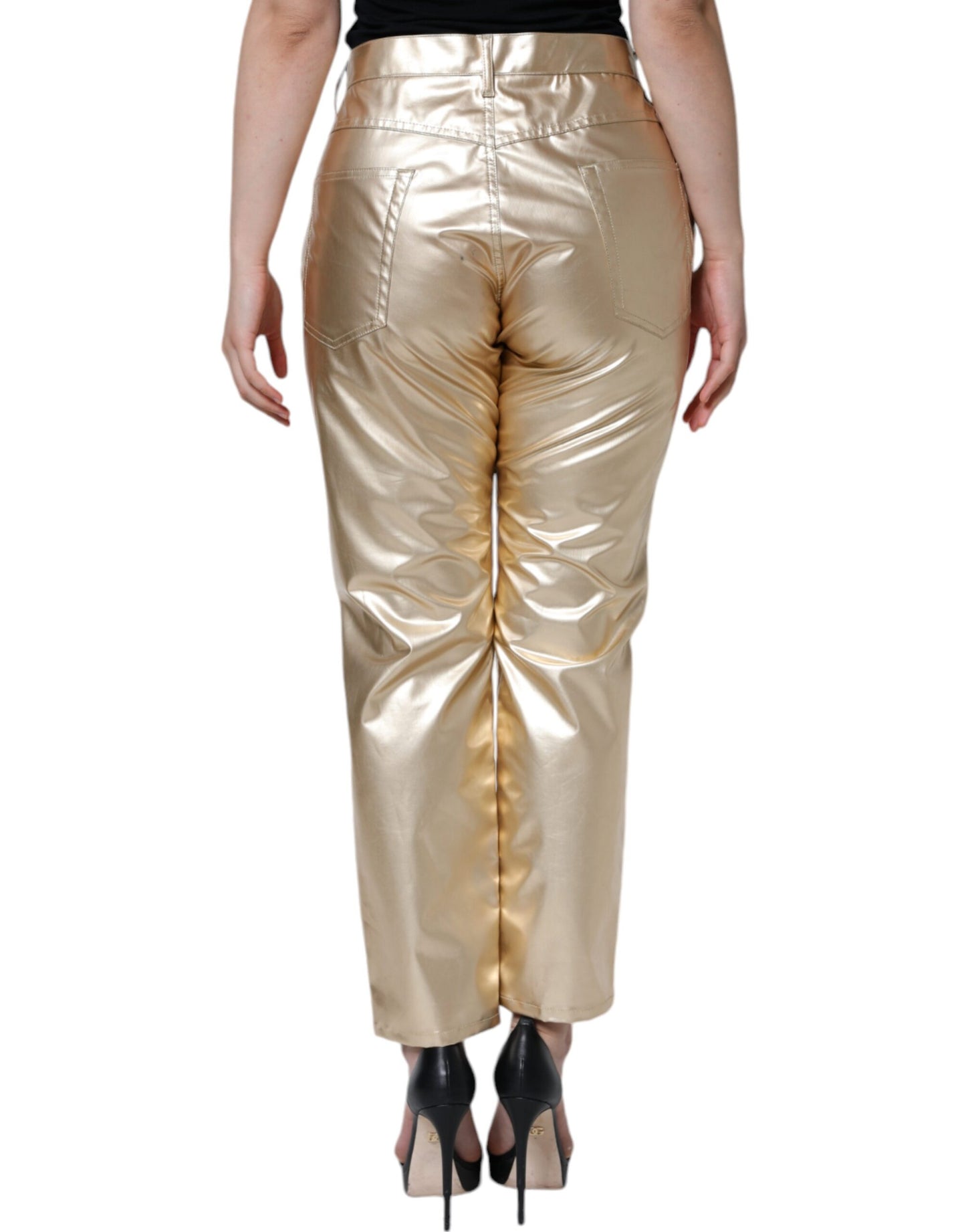 Dolce &amp; Gabbana Metallic Gold Polyester Tapered Pants