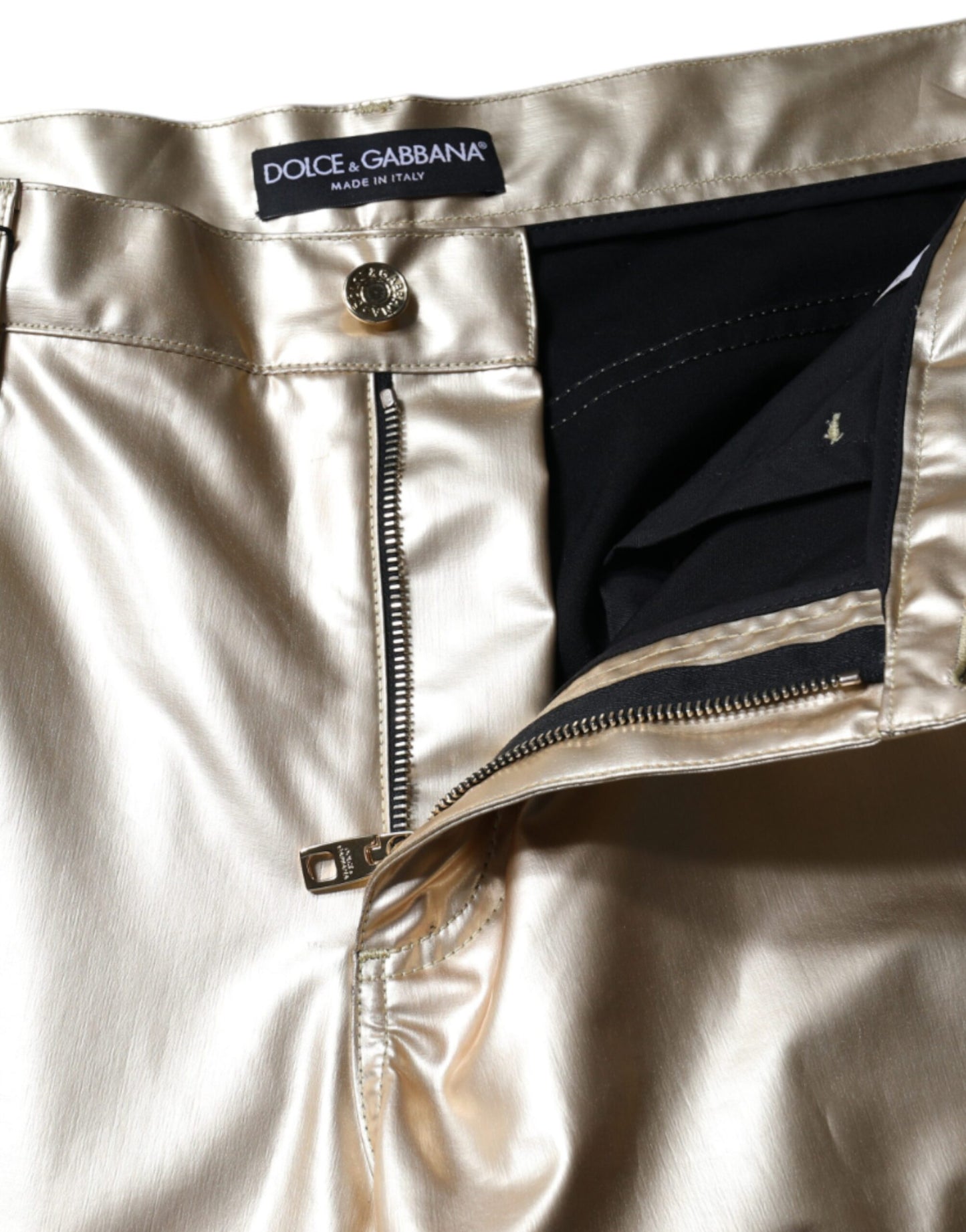 Dolce &amp; Gabbana Metallic Gold Polyester Tapered Pants