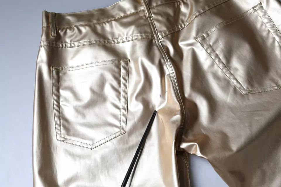 Dolce &amp; Gabbana Metallic Gold Polyester Tapered Pants