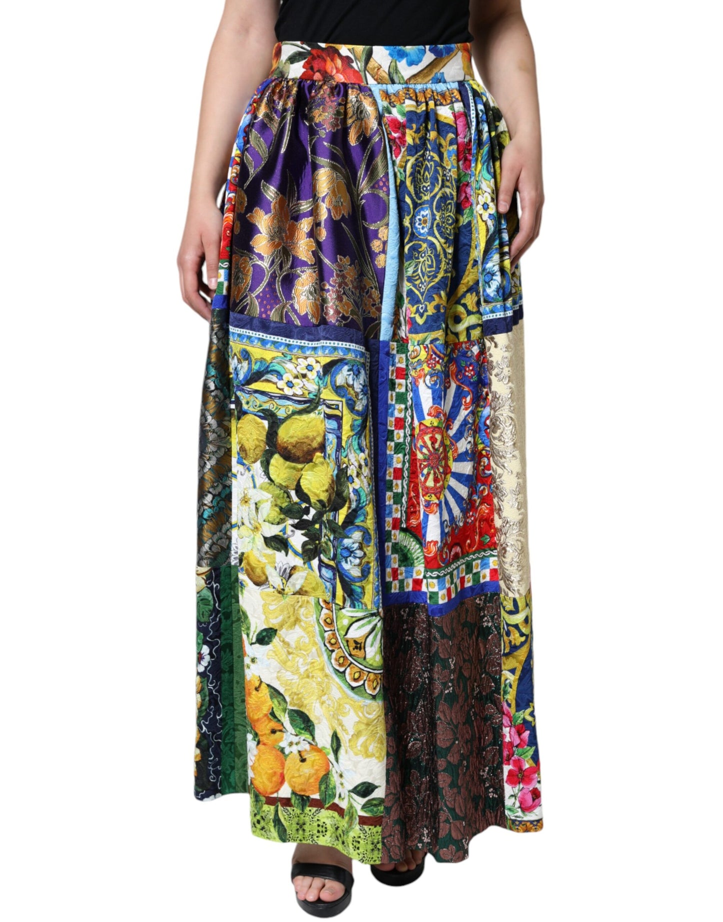 Dolce & Gabbana Multicolor Patchwork Sizilien Langer Maxirock