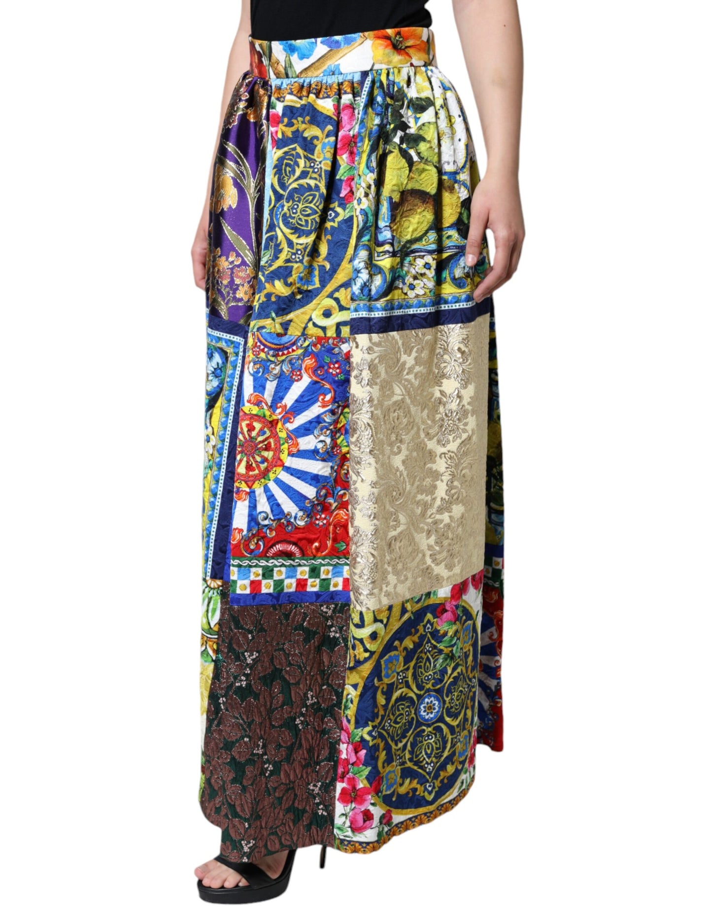 Dolce & Gabbana Multicolor Patchwork Sizilien Langer Maxirock