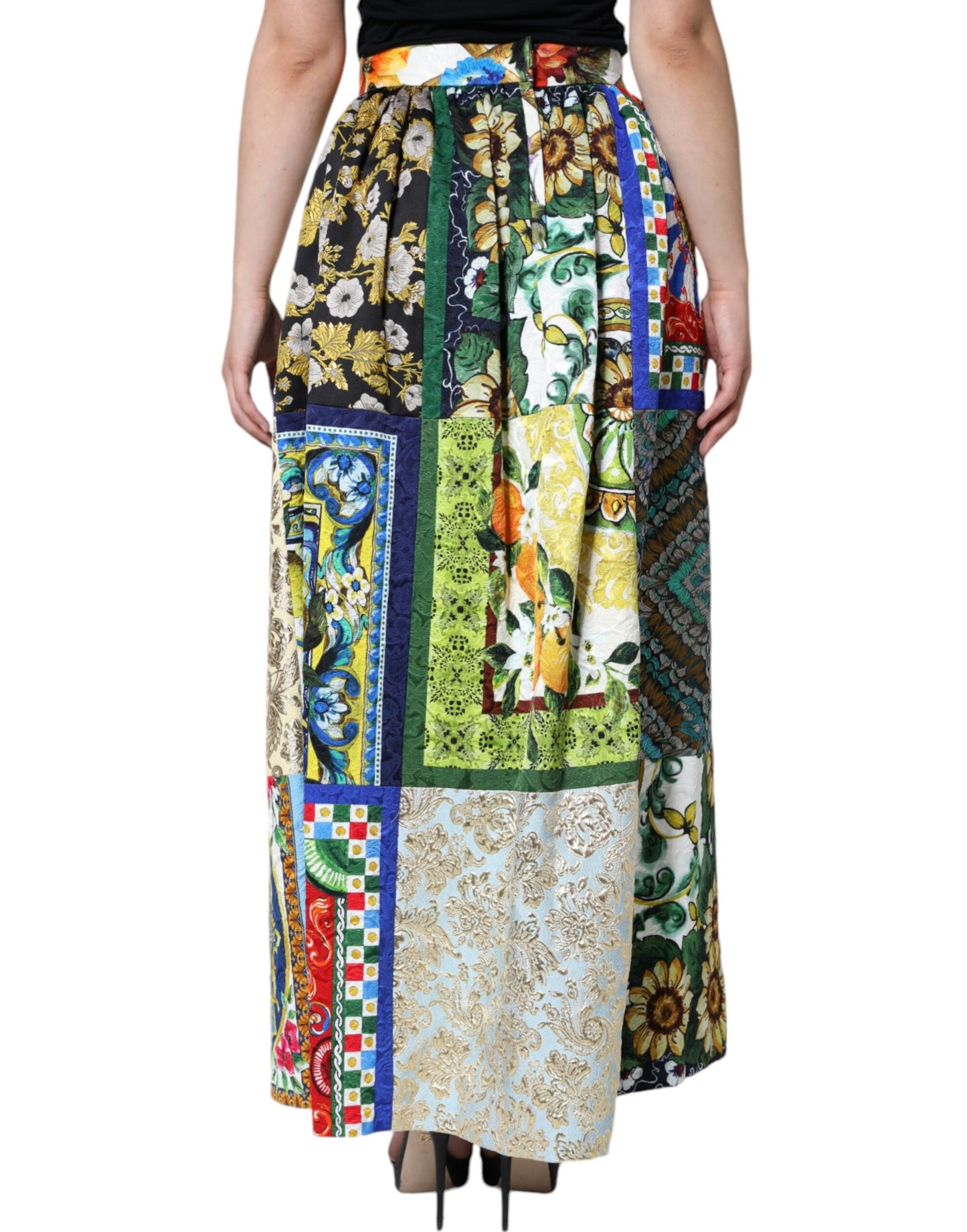 Dolce & Gabbana Multicolor Patchwork Sizilien Langer Maxirock