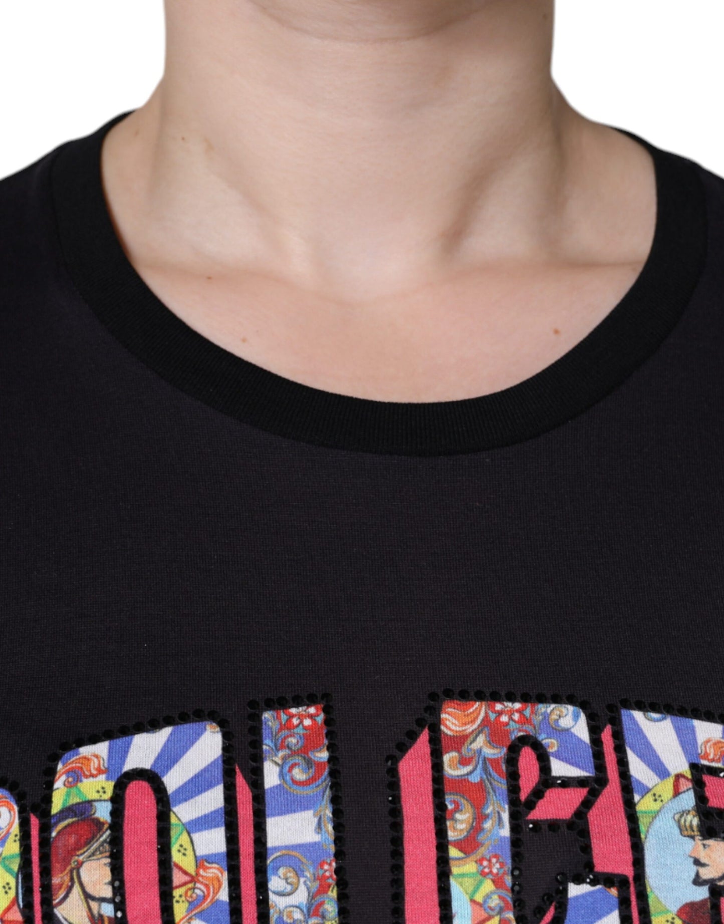 Dolce & Gabbana Schwarzes T-Shirt mit Rundhalsausschnitt und Logodruck aus Baumwolle