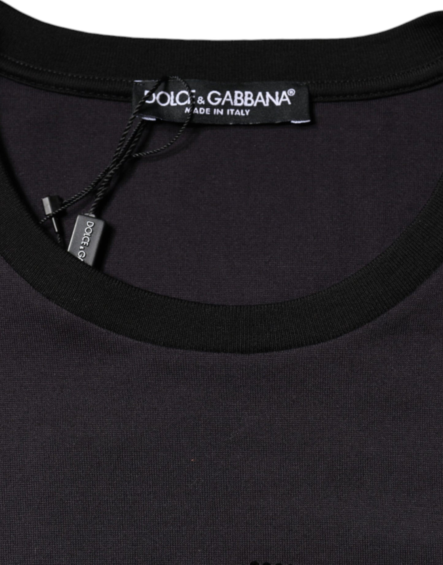 Dolce & Gabbana Schwarzes T-Shirt mit Rundhalsausschnitt und Logodruck aus Baumwolle