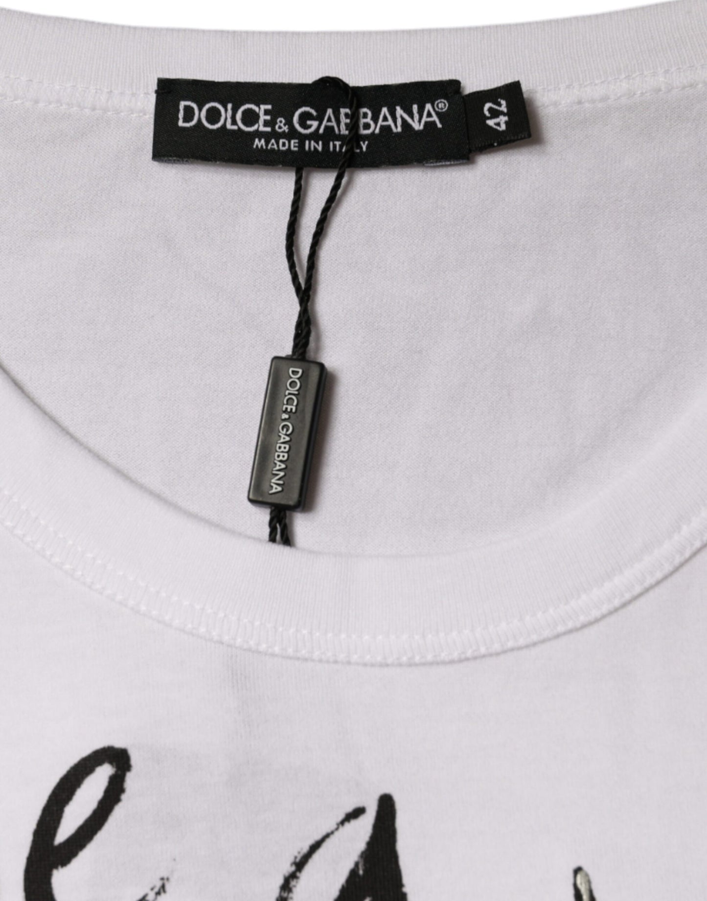 Dolce & Gabbana Weißes T-Shirt mit Rundhalsausschnitt und Logodruck aus Baumwolle