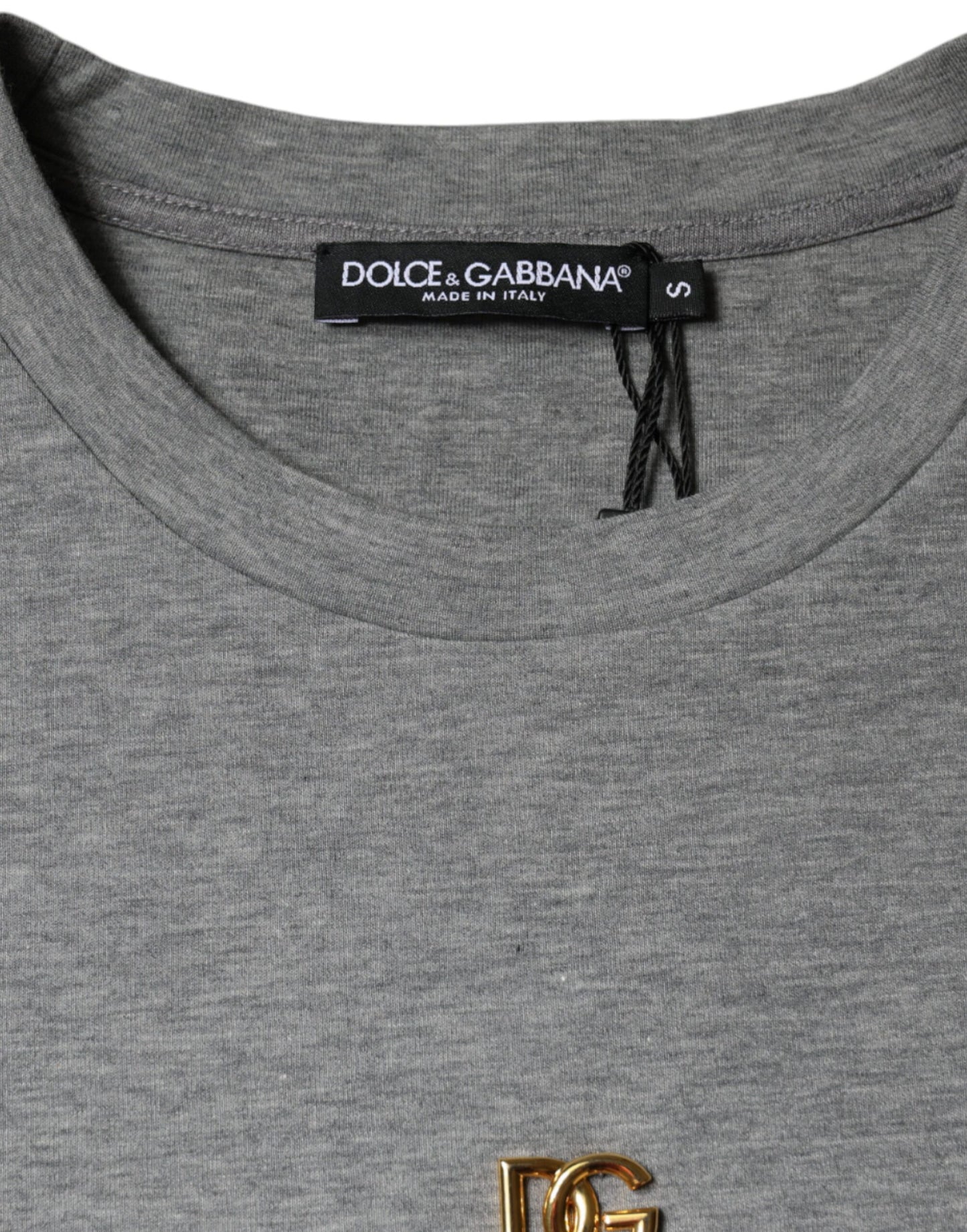 Dolce & Gabbana Graues T-Shirt aus Baumwollmischung mit Verzierungen