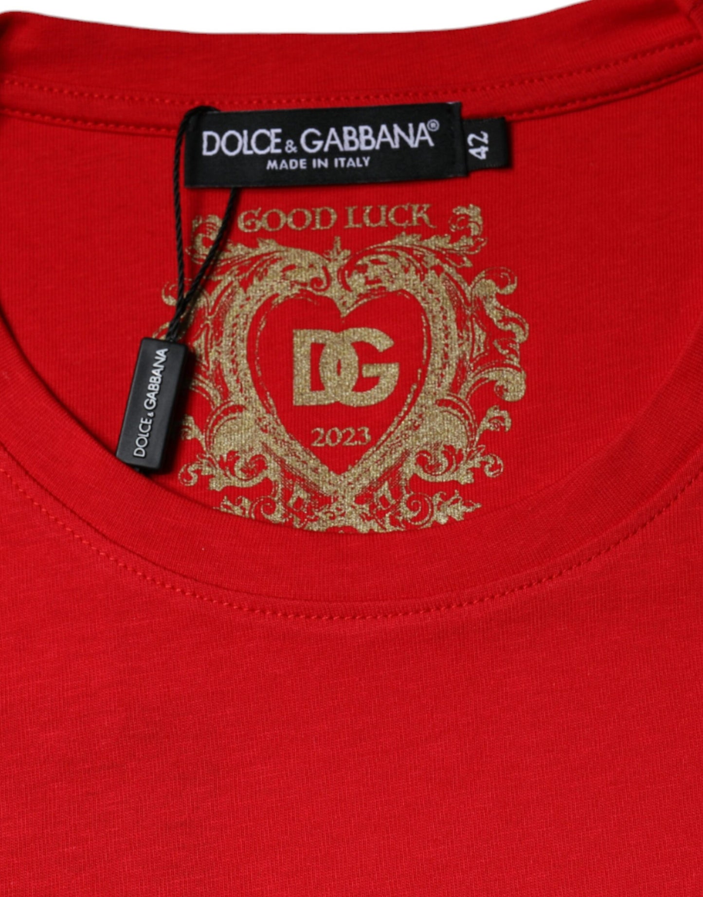 Dolce & Gabbana Rotes Baumwoll-T-Shirt mit Rundhalsausschnitt und kurzen Ärmeln