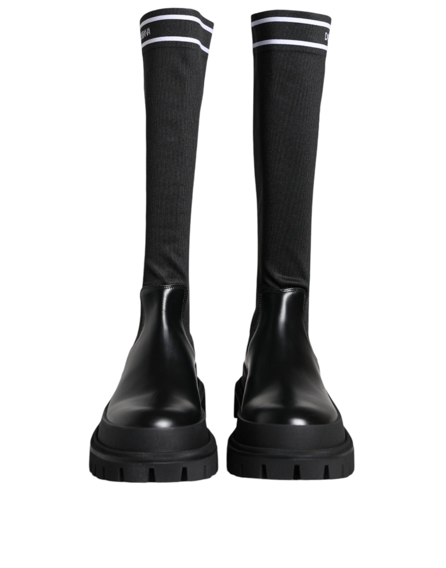 Dolce & Gabbana Black White Polyester Socks High Boots Shoes