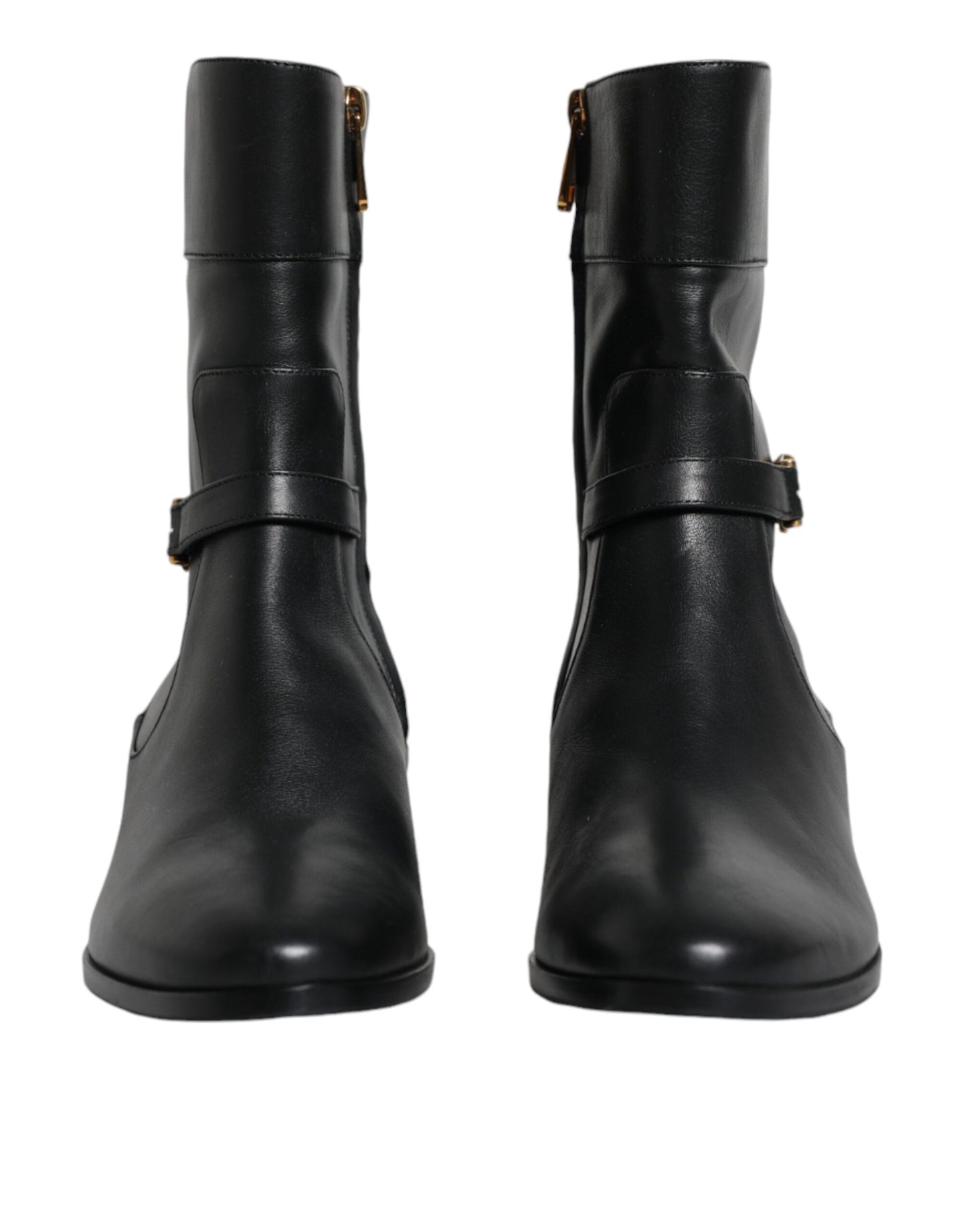 Dolce & Gabbana Schwarzes Leder Logo Mid Calf Stiefel Schuhe