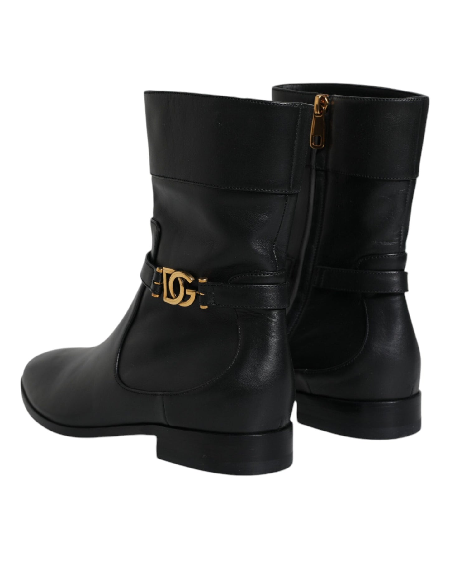 Dolce & Gabbana Schwarzes Leder Logo Mid Calf Stiefel Schuhe