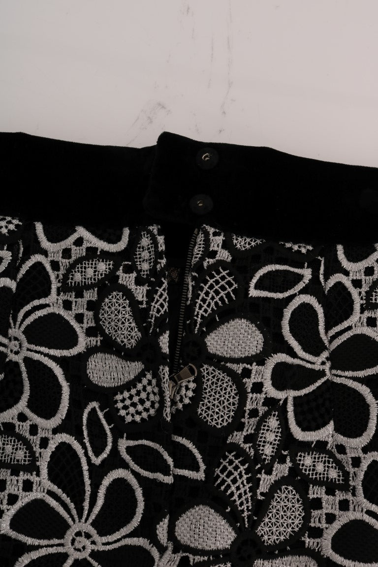 Dolce &amp; Gabbana Elegant lace miniskirt with crystal details