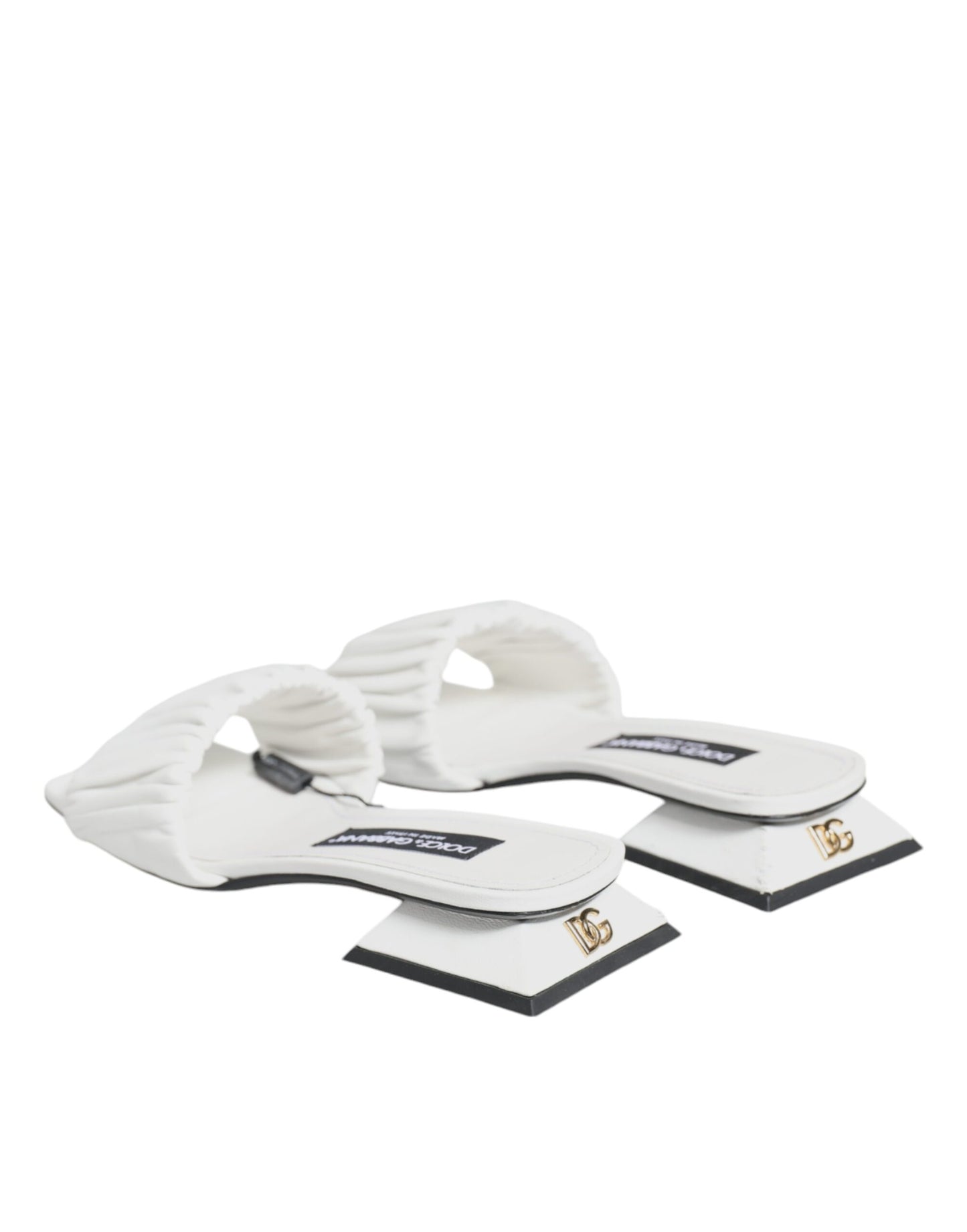 Dolce &amp; Gabbana White Leather Slides Flats Sandaalit Kengät