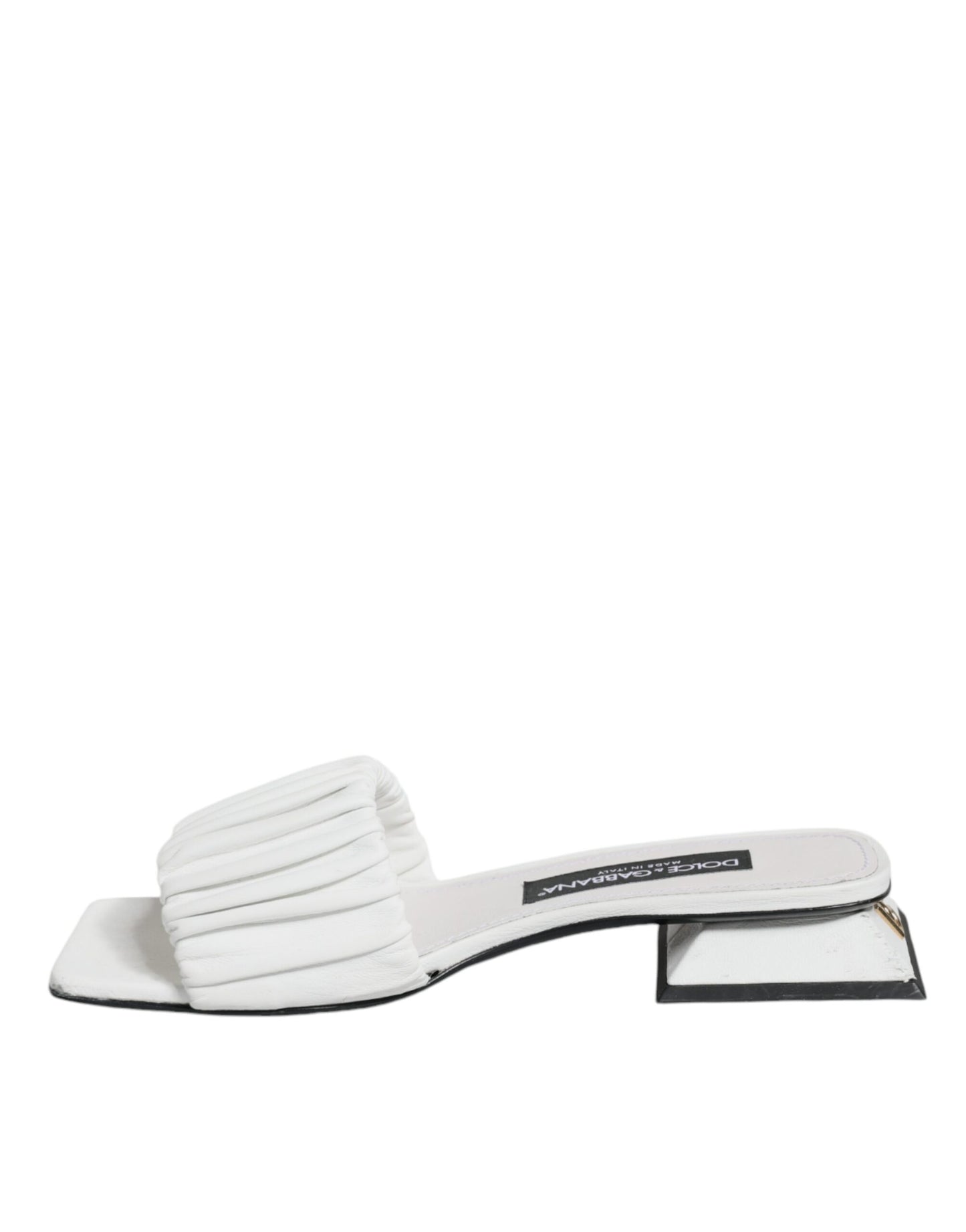 Dolce &amp; Gabbana White Leather Slides Flats Sandaalit Kengät