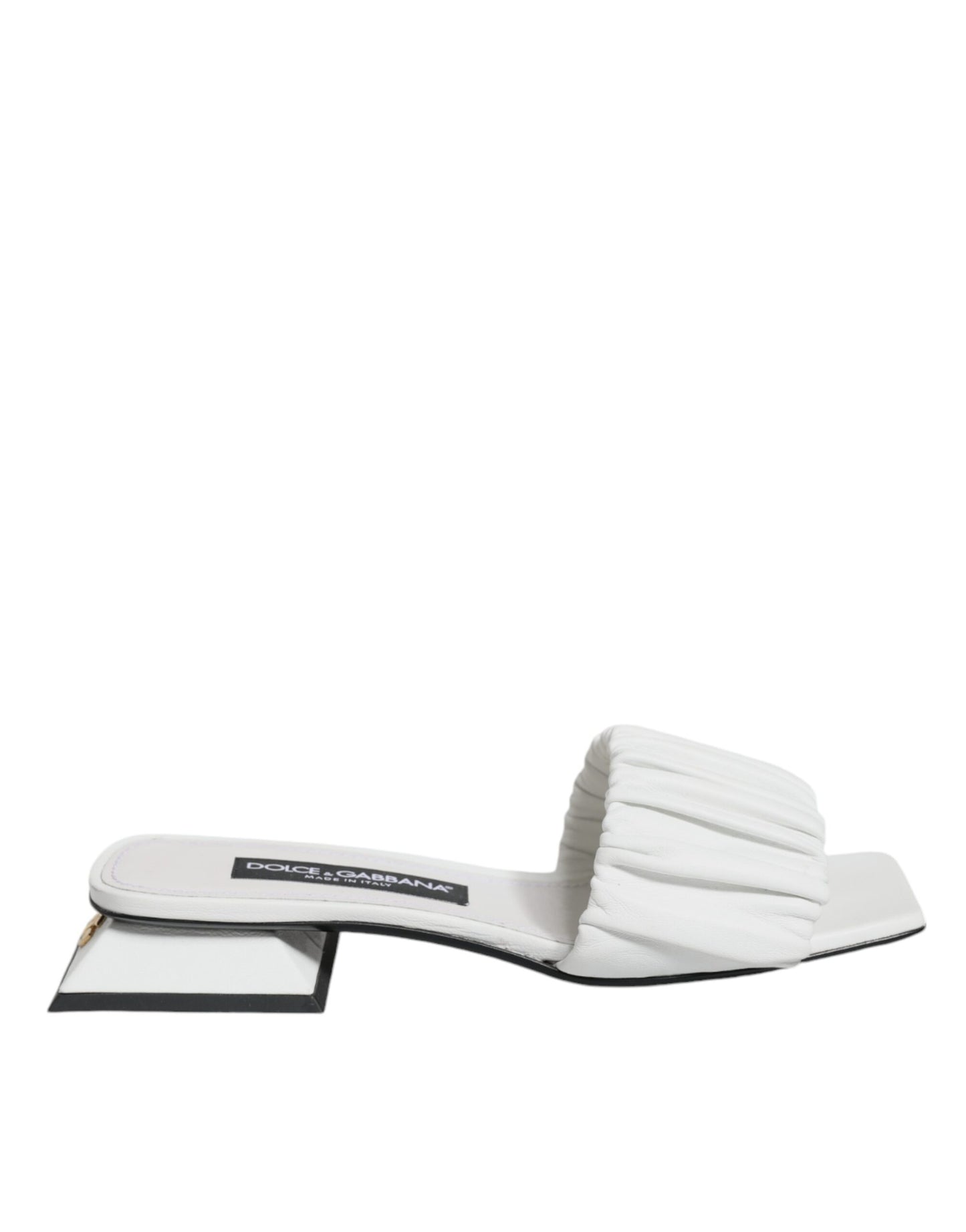 Dolce &amp; Gabbana White Leather Slides Flats Sandaalit Kengät