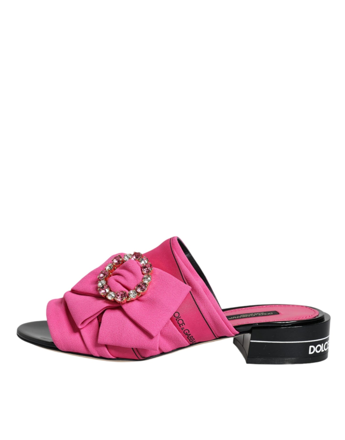 Dolce & Gabbana Rosa Schwarz Crystal Slides Sandalen Schuhe