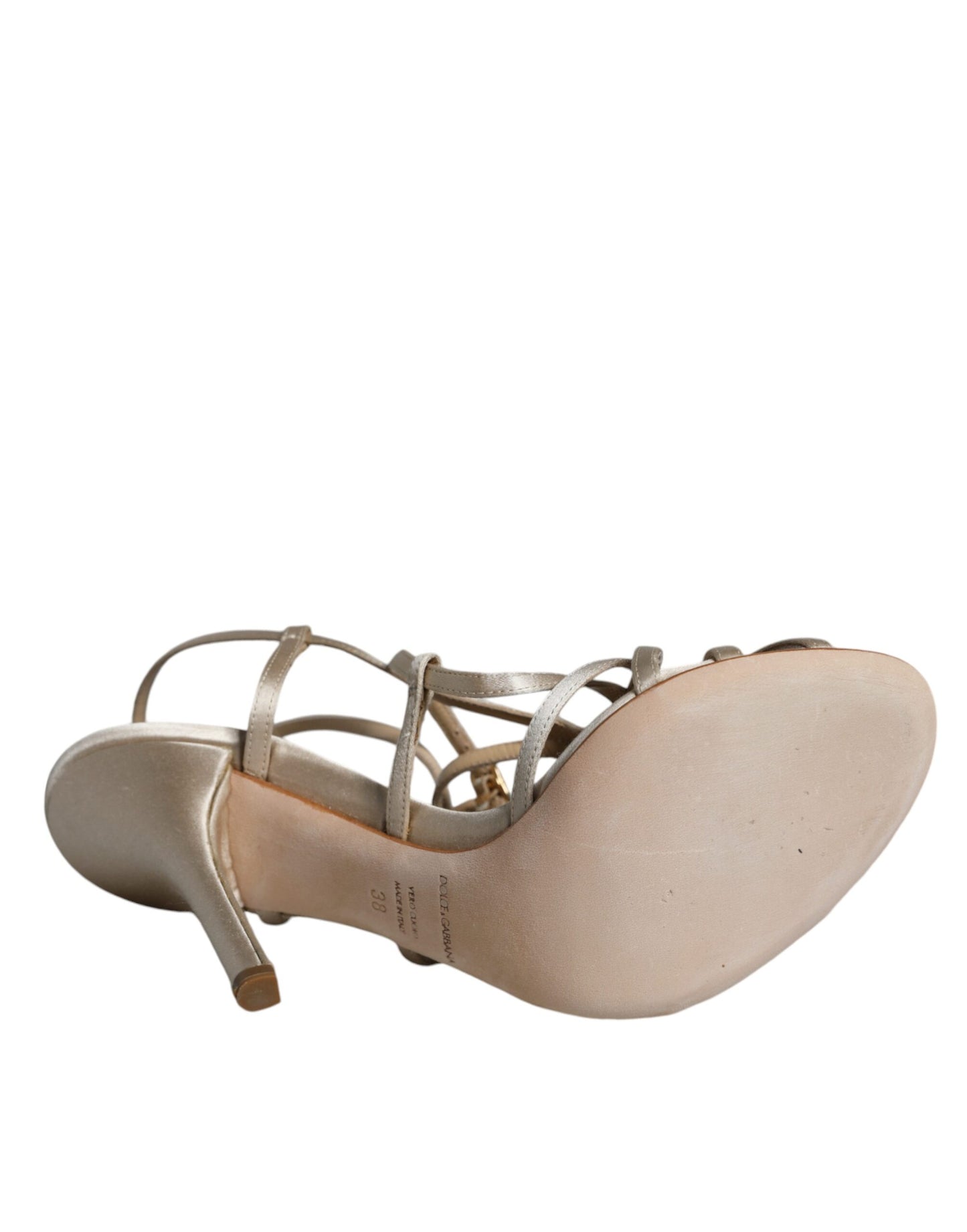 Dolce & Gabbana Beige Leder Stiletto Heels Sandalen Schuhe