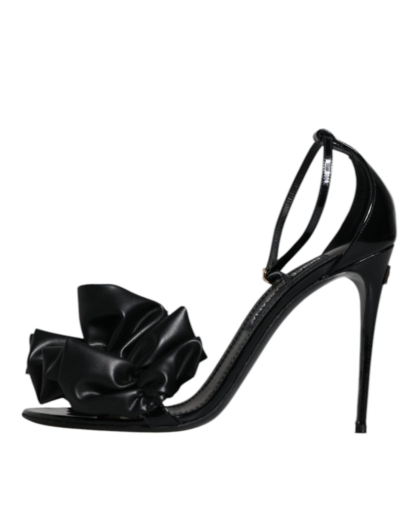 Dolce &amp; Gabbana Black Leather Ankle Strap Heel Sandals Shoes