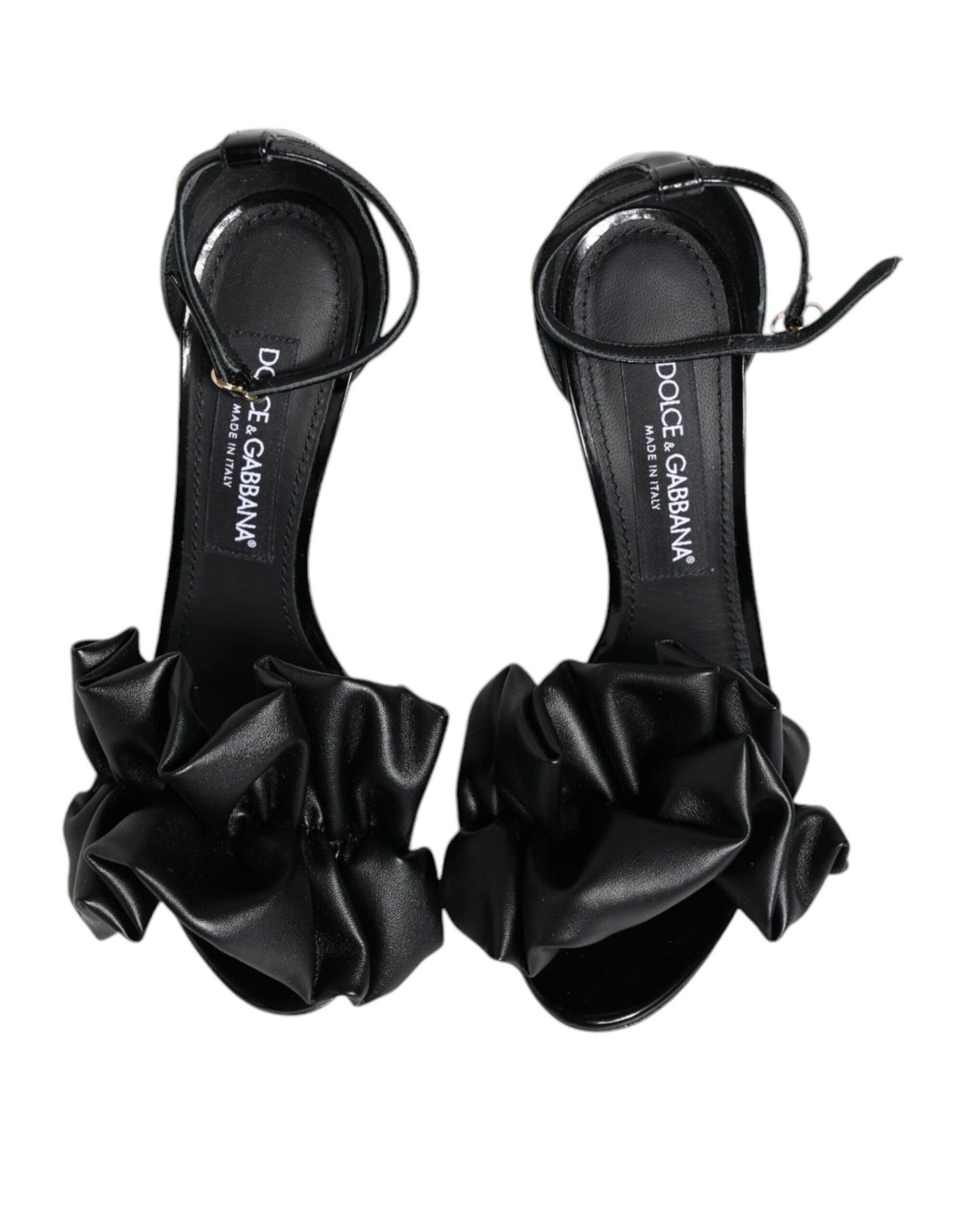 Dolce &amp; Gabbana Black Leather Ankle Strap Heel Sandals Shoes