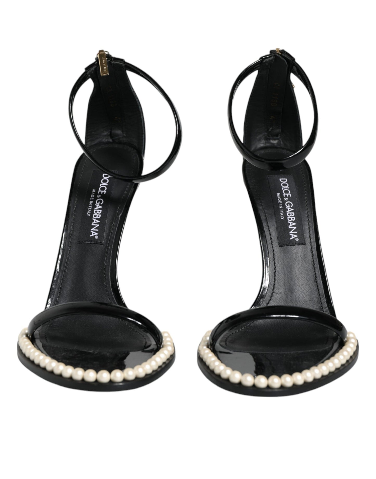 Dolce &amp; Gabbana Black Keira Leather Faux Pearl Sandals Heels Shoes