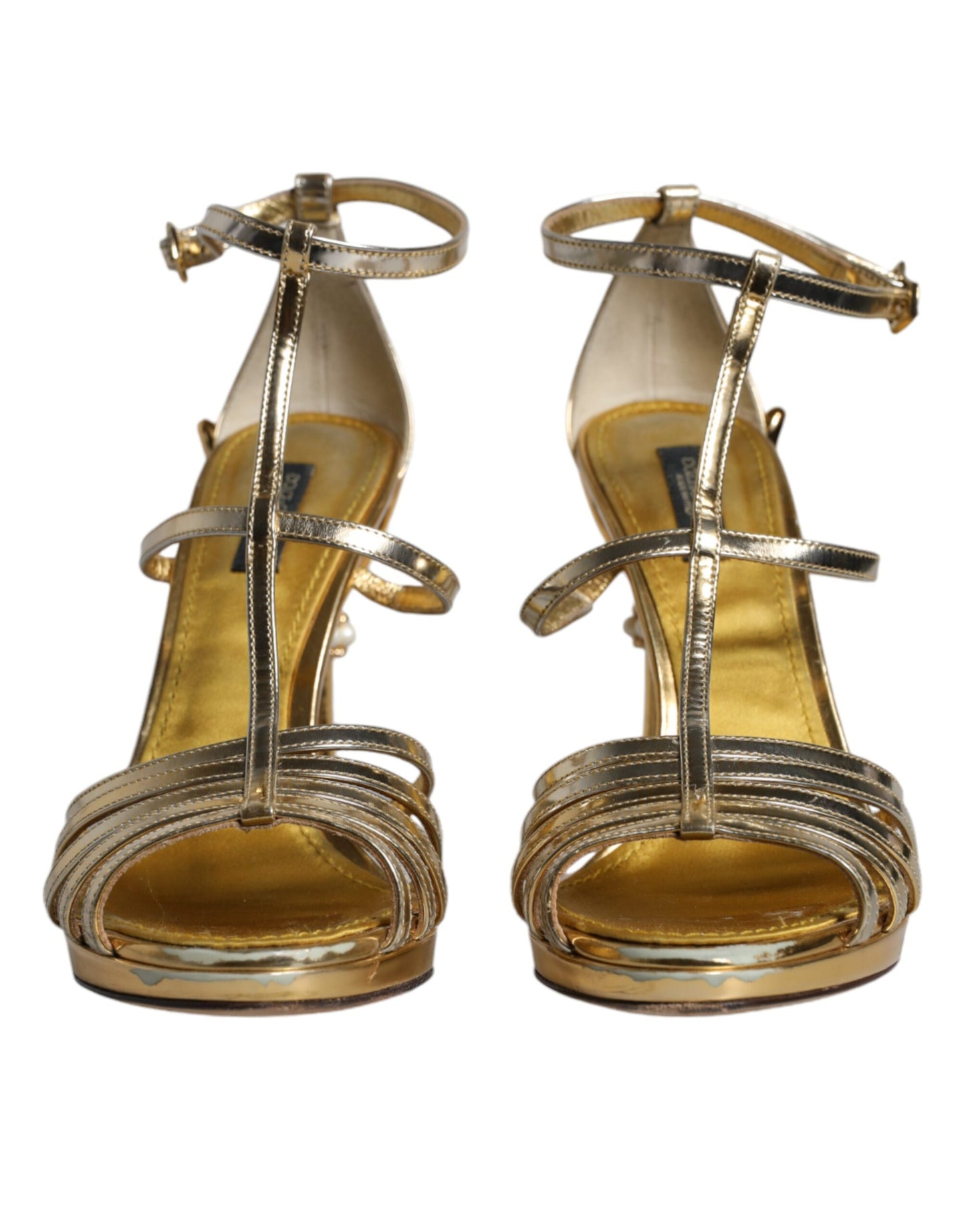 Dolce & Gabbana Gold Leder Barock Heels Sandalen Schuhe