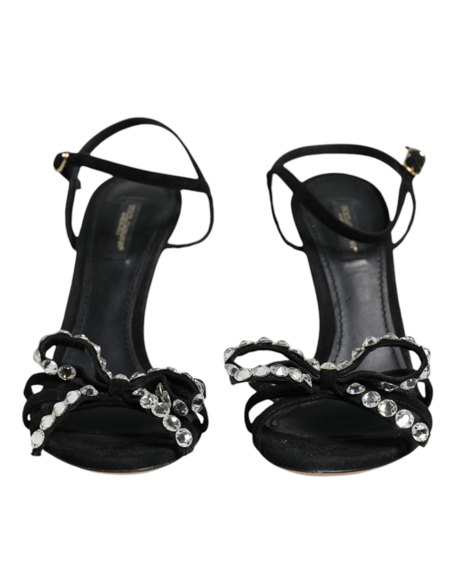 Dolce & Gabbana Schwarz Leder Kristall Schleife Heels Sandalen Schuhe