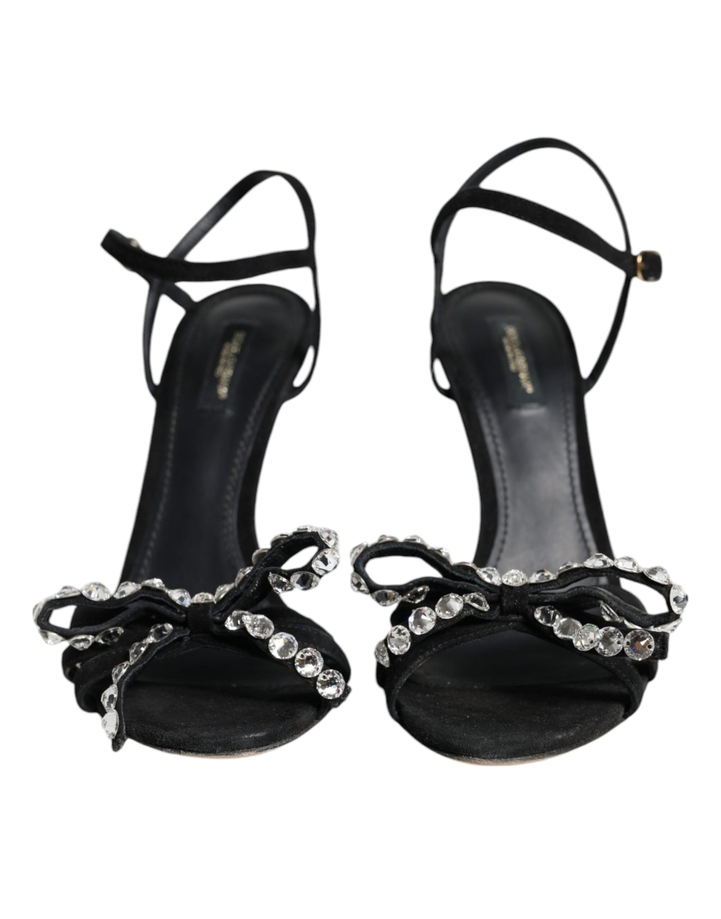 Dolce &amp; Gabbana Black Leather Crystal Bow Heels Sandaalit Kengät