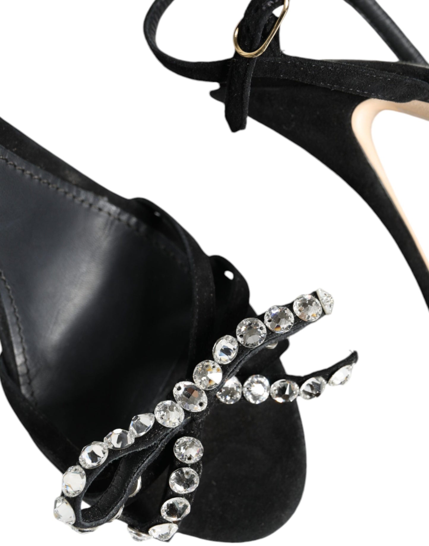 Dolce &amp; Gabbana Black Leather Crystal Bow Heels Sandaalit Kengät