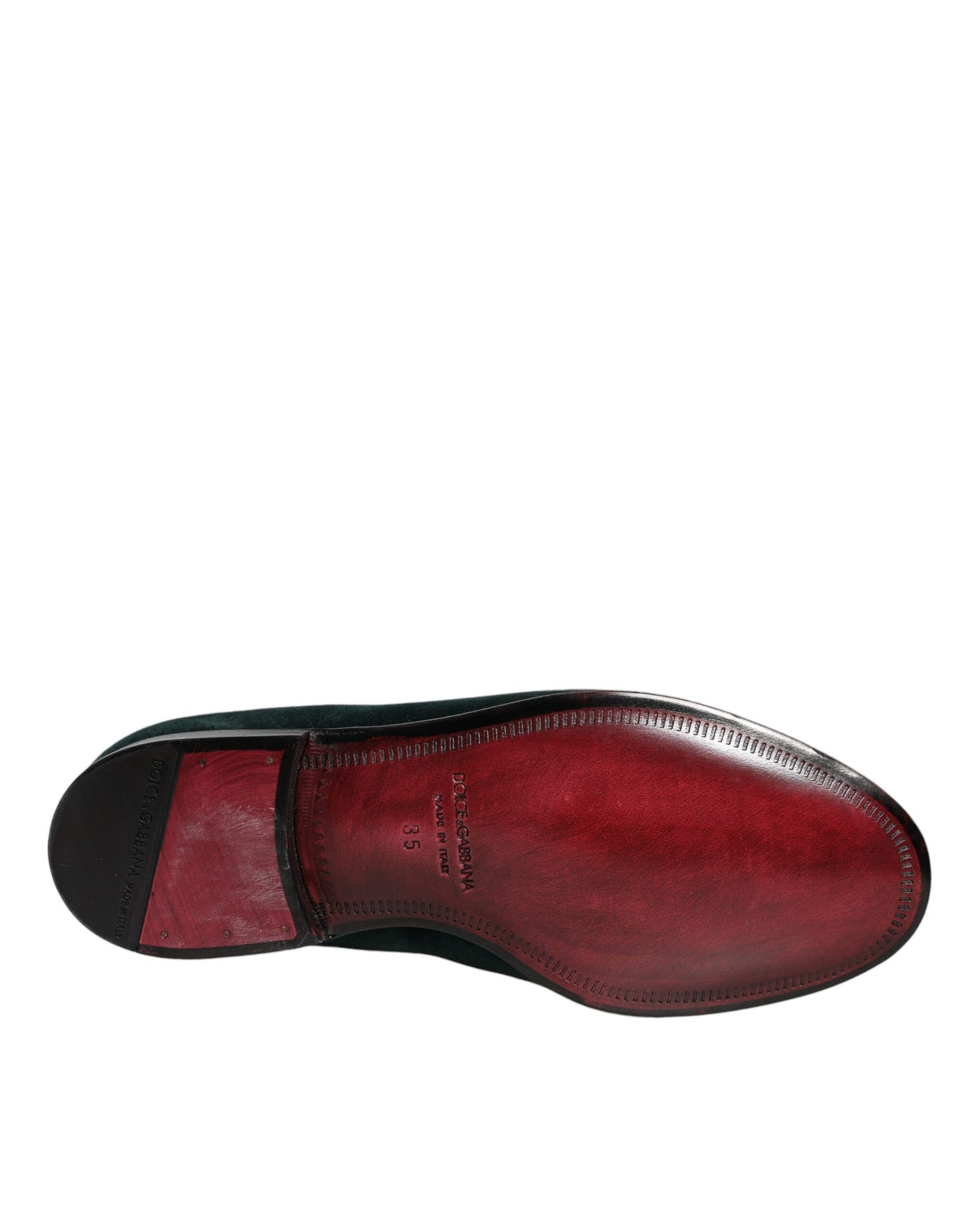 Dolce & Gabbana Grüner Samt Slip On Loafers Flache Schuhe