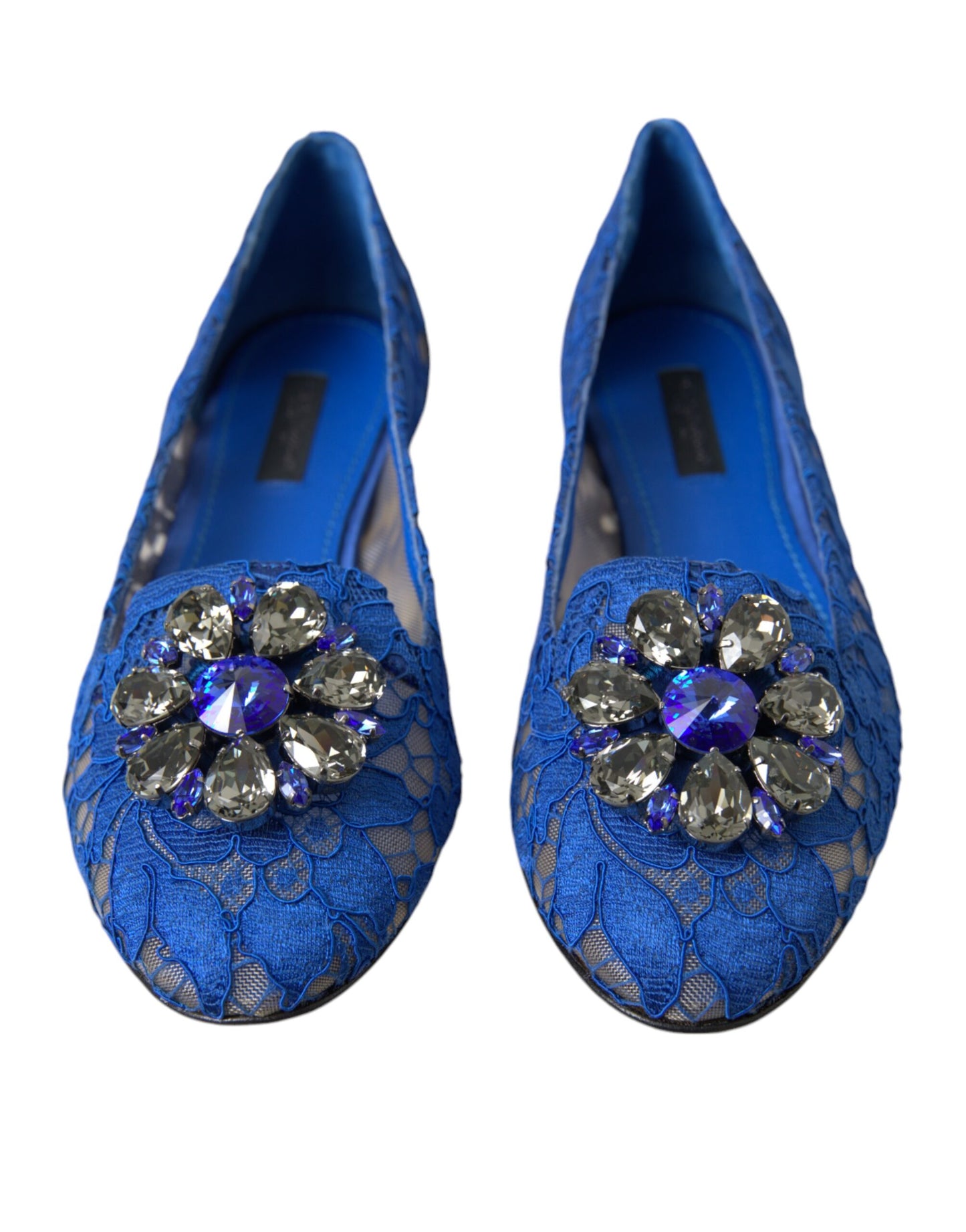 Dolce & Gabbana Blau Spitze Kristall Ballett Flats Loafers Schuhe