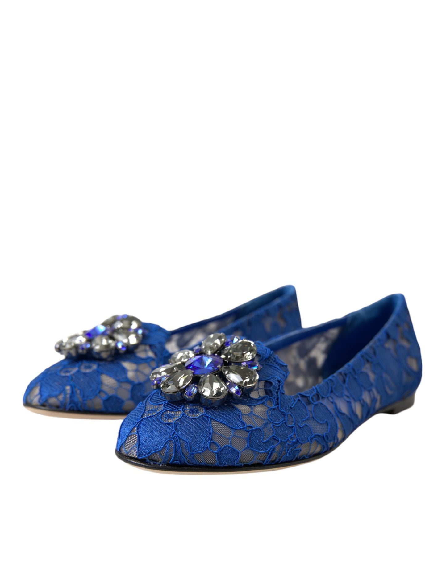 Dolce & Gabbana Blau Spitze Kristall Ballett Flats Loafers Schuhe