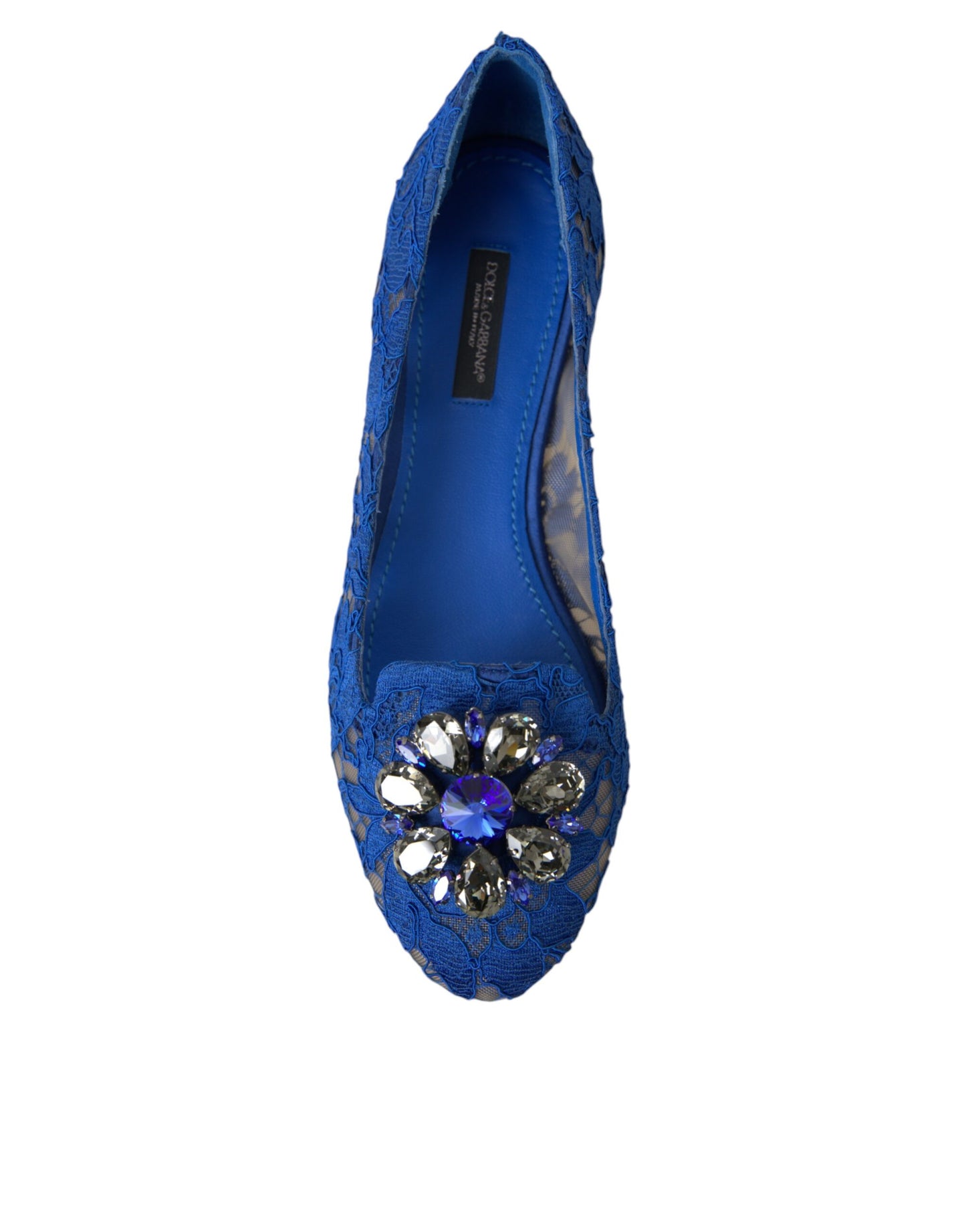 Dolce & Gabbana Blau Spitze Kristall Ballett Flats Loafers Schuhe