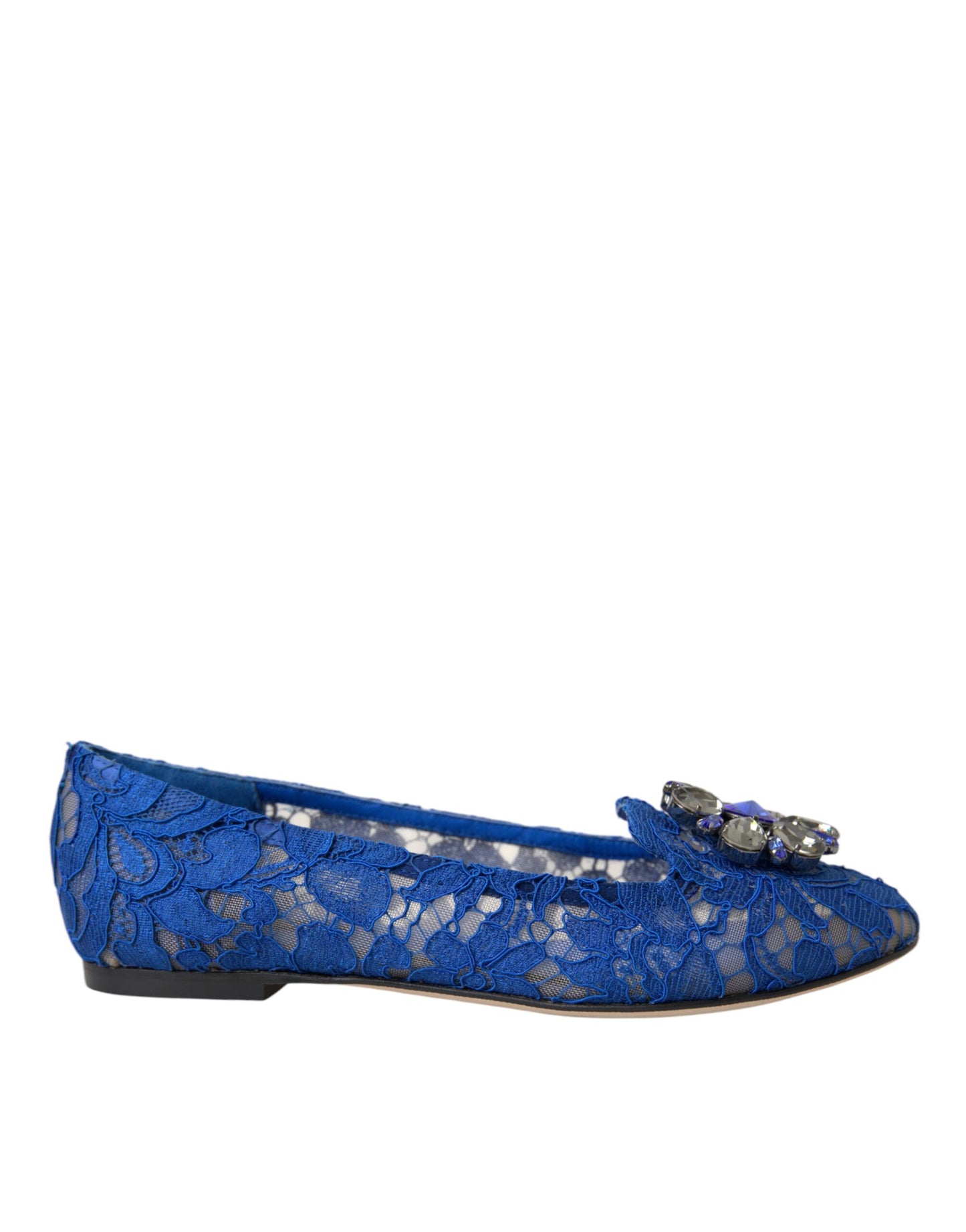 Dolce & Gabbana Blau Spitze Kristall Ballett Flats Loafers Schuhe