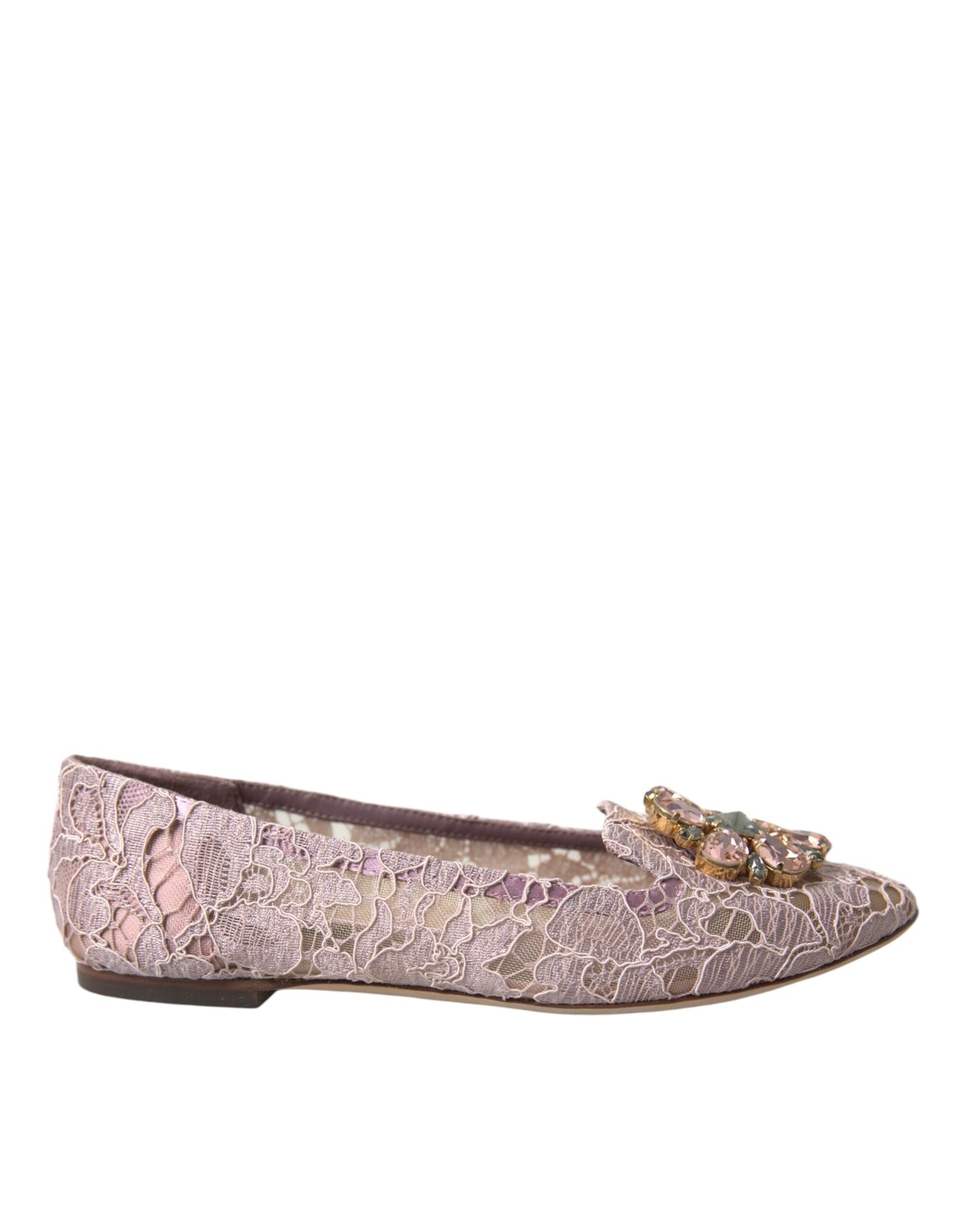 Dolce & Gabbana Rosa Spitze Kristall Ballett Flats Loafers Schuhe