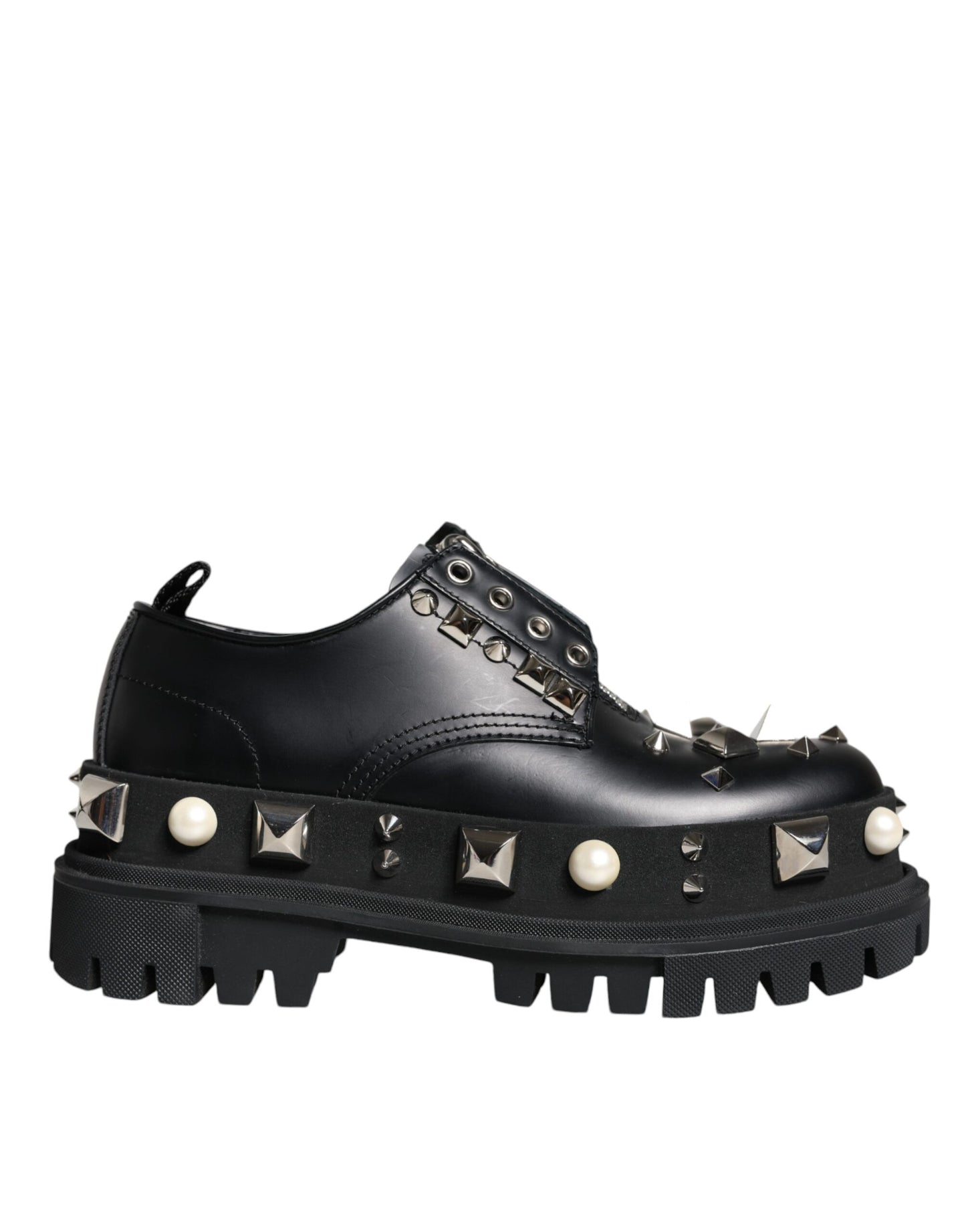 Dolce & Gabbana Schwarzes Leder verschönert Derby Formelle Schuhe