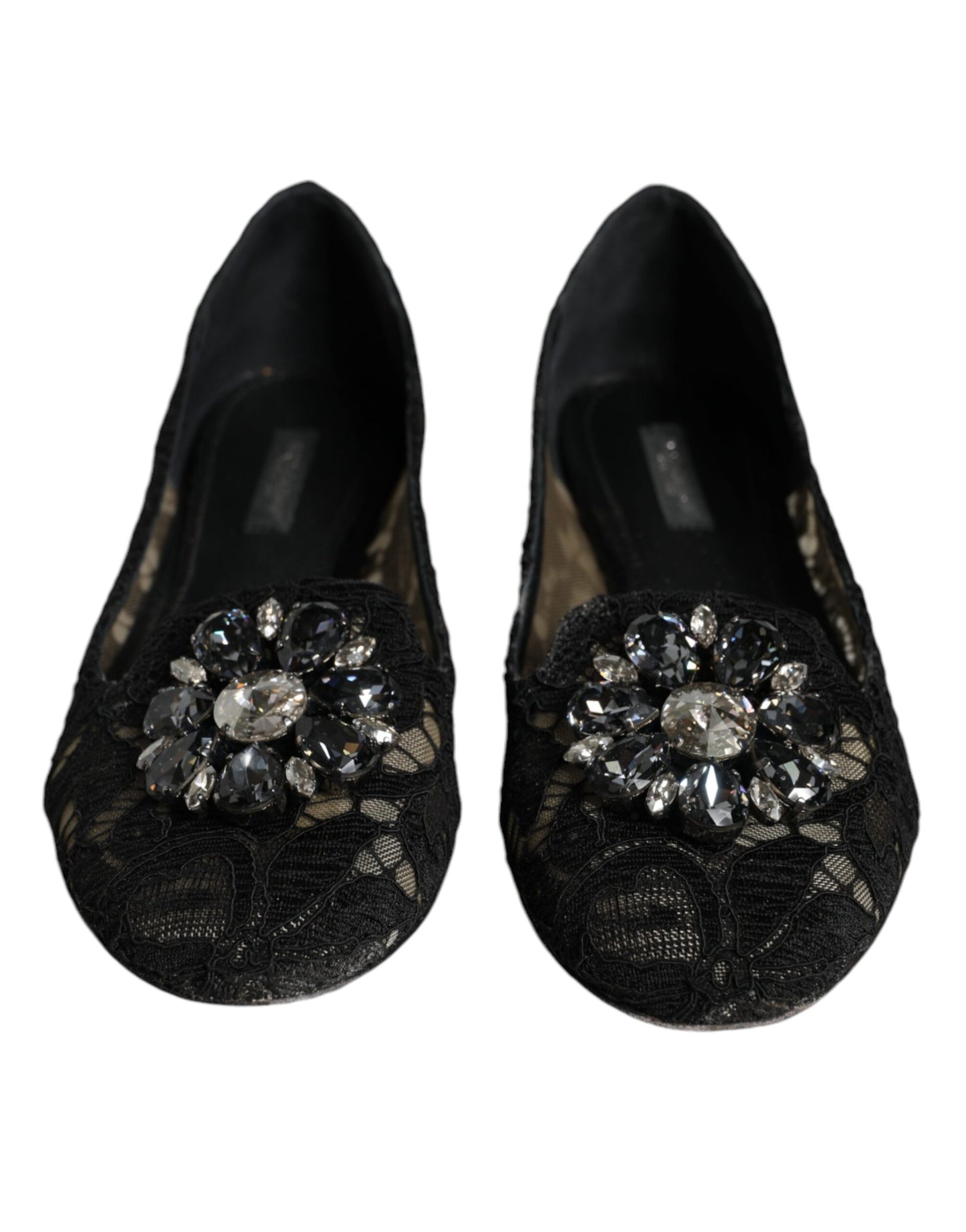 Dolce & Gabbana Schwarze Spitze Kristall Ballett Flats Loafer Schuhe