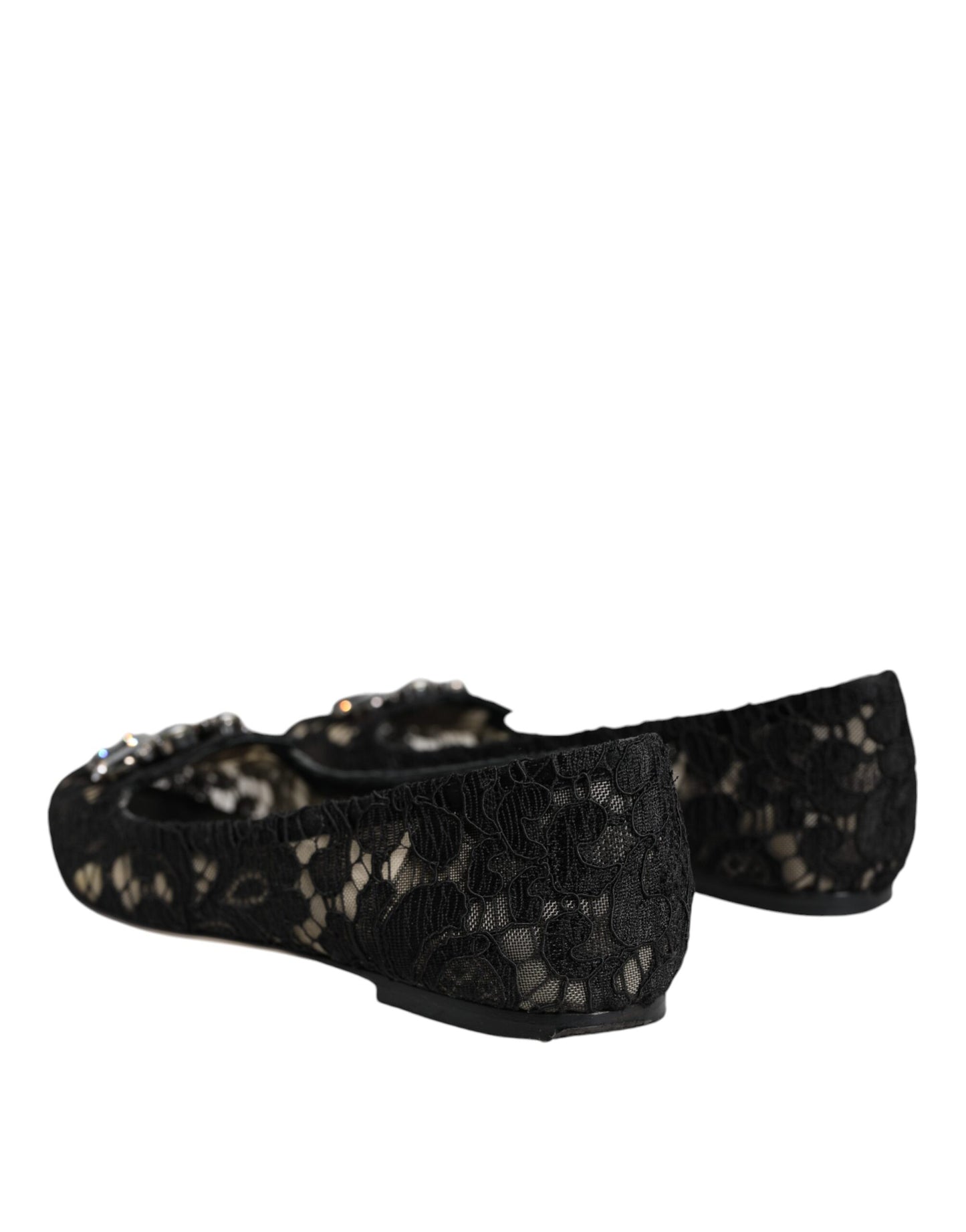 Dolce & Gabbana Schwarze Spitze Kristall Ballett Flats Loafer Schuhe