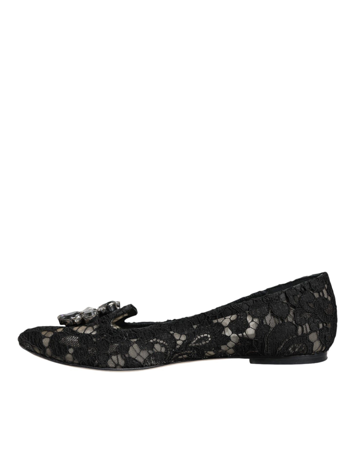 Dolce & Gabbana Schwarze Spitze Kristall Ballett Flats Loafer Schuhe