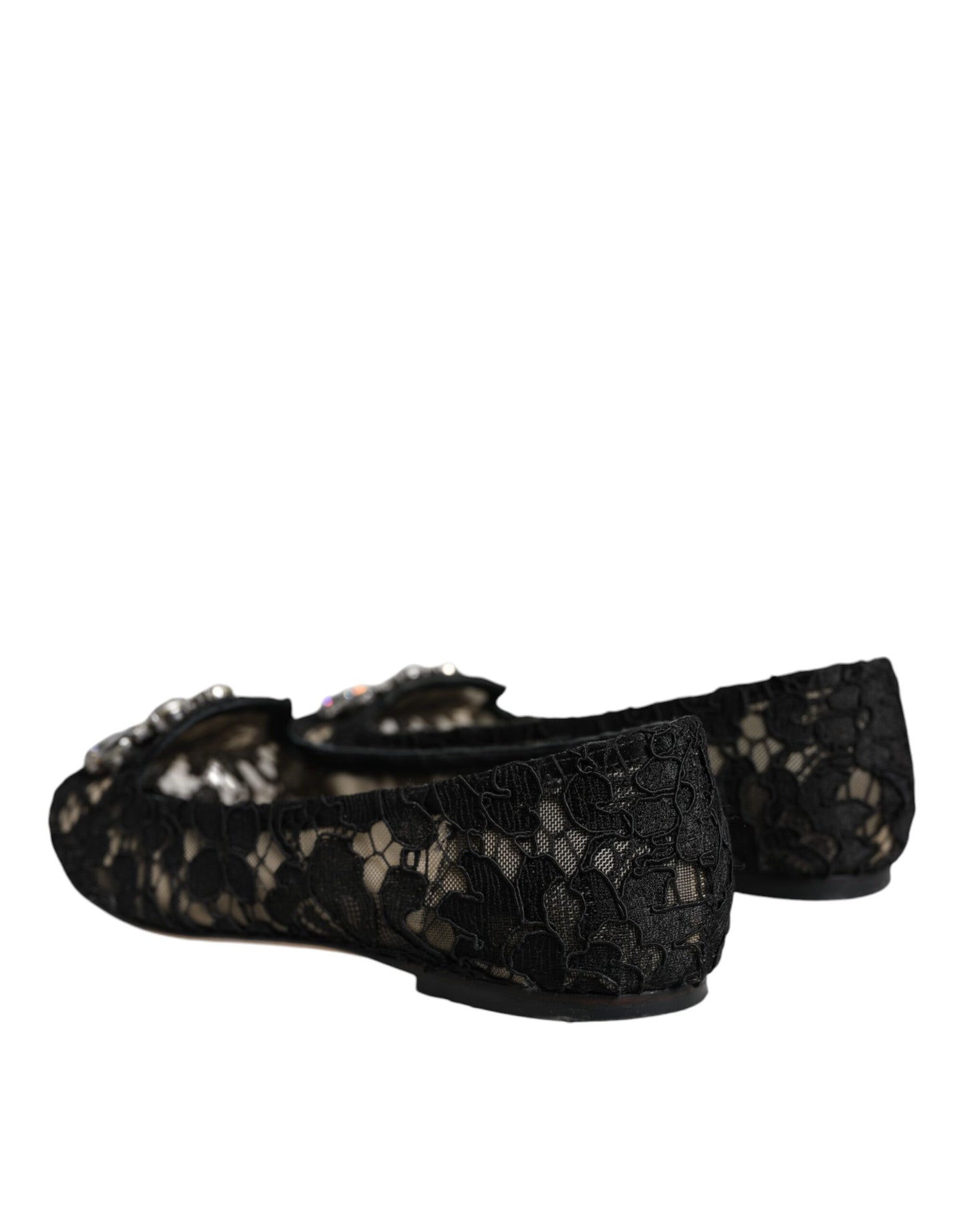 Dolce & Gabbana Schwarze Spitze Kristall Ballett Flats Loafer Schuhe