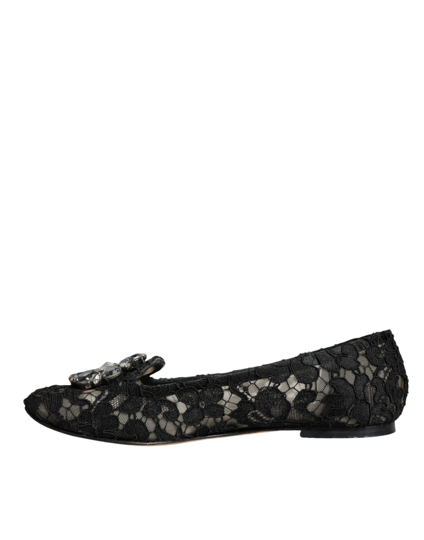 Dolce & Gabbana Schwarze Spitze Kristall Ballett Flats Loafer Schuhe