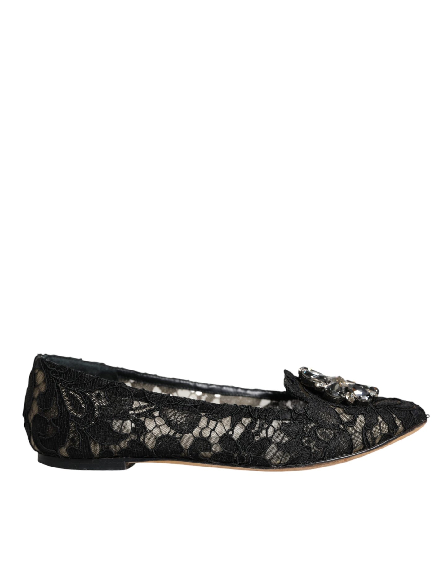 Dolce & Gabbana Schwarze Spitze Kristall Ballett Flats Loafer Schuhe