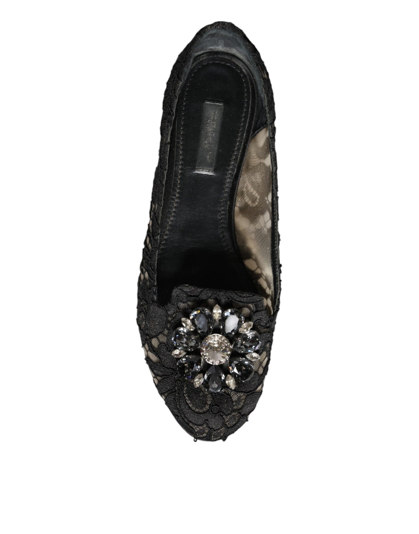 Dolce & Gabbana Schwarze Spitze Kristall Ballett Flats Loafer Schuhe