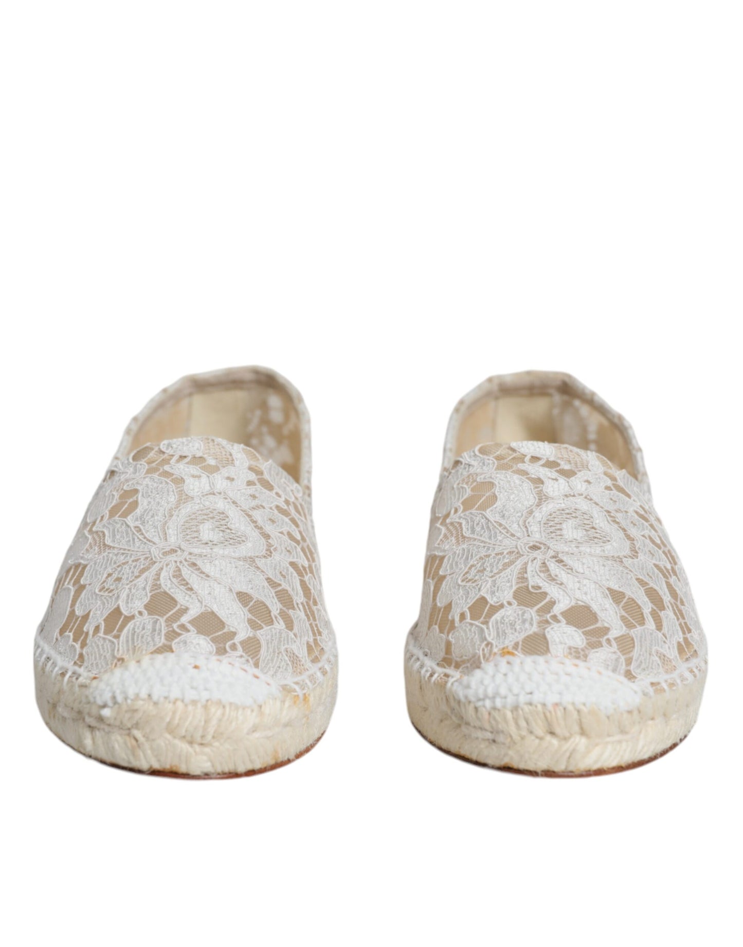 Dolce & Gabbana Weiße Spitze Viskose Espadrilles Flats Schuhe