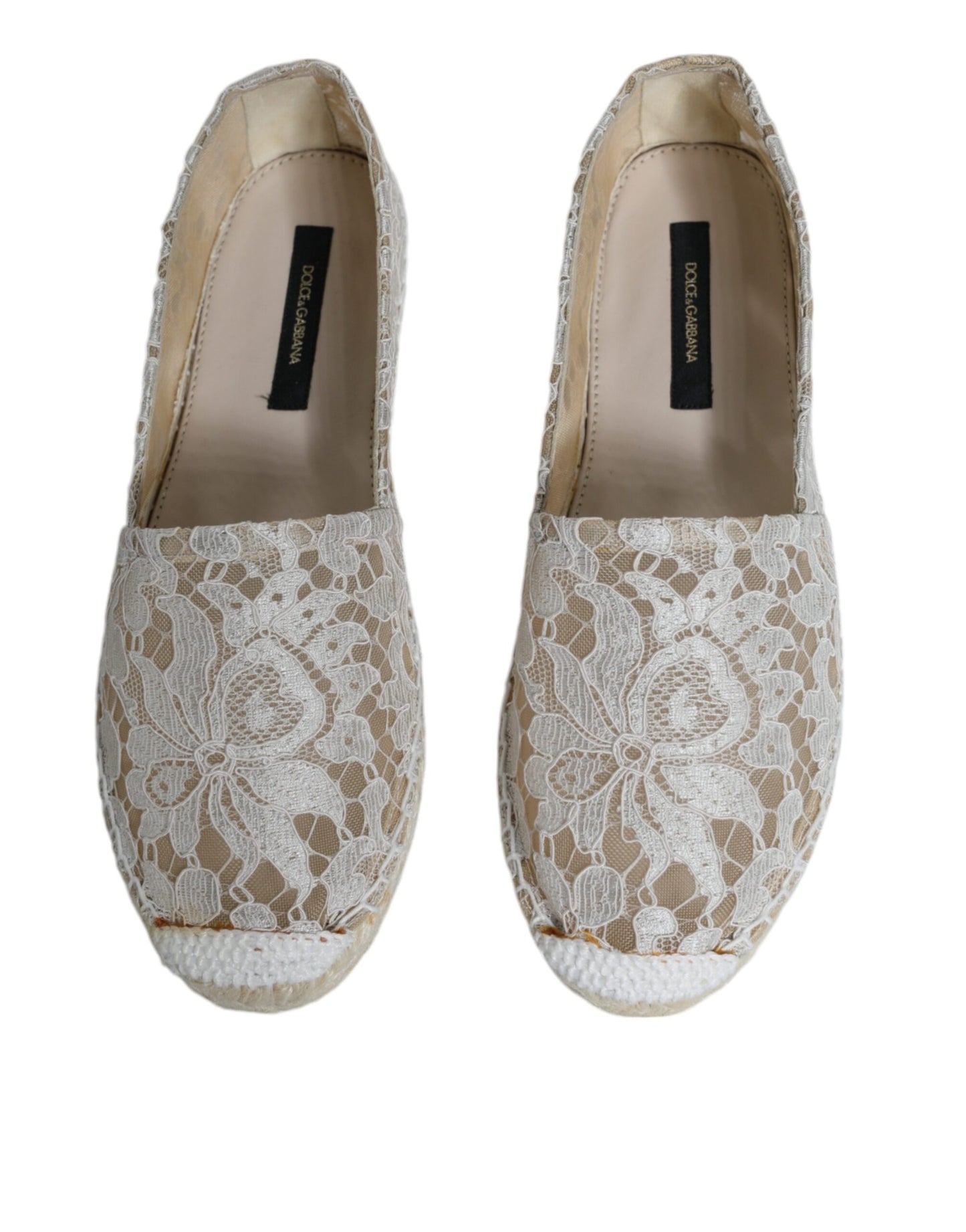 Dolce & Gabbana Weiße Spitze Viskose Espadrilles Flats Schuhe