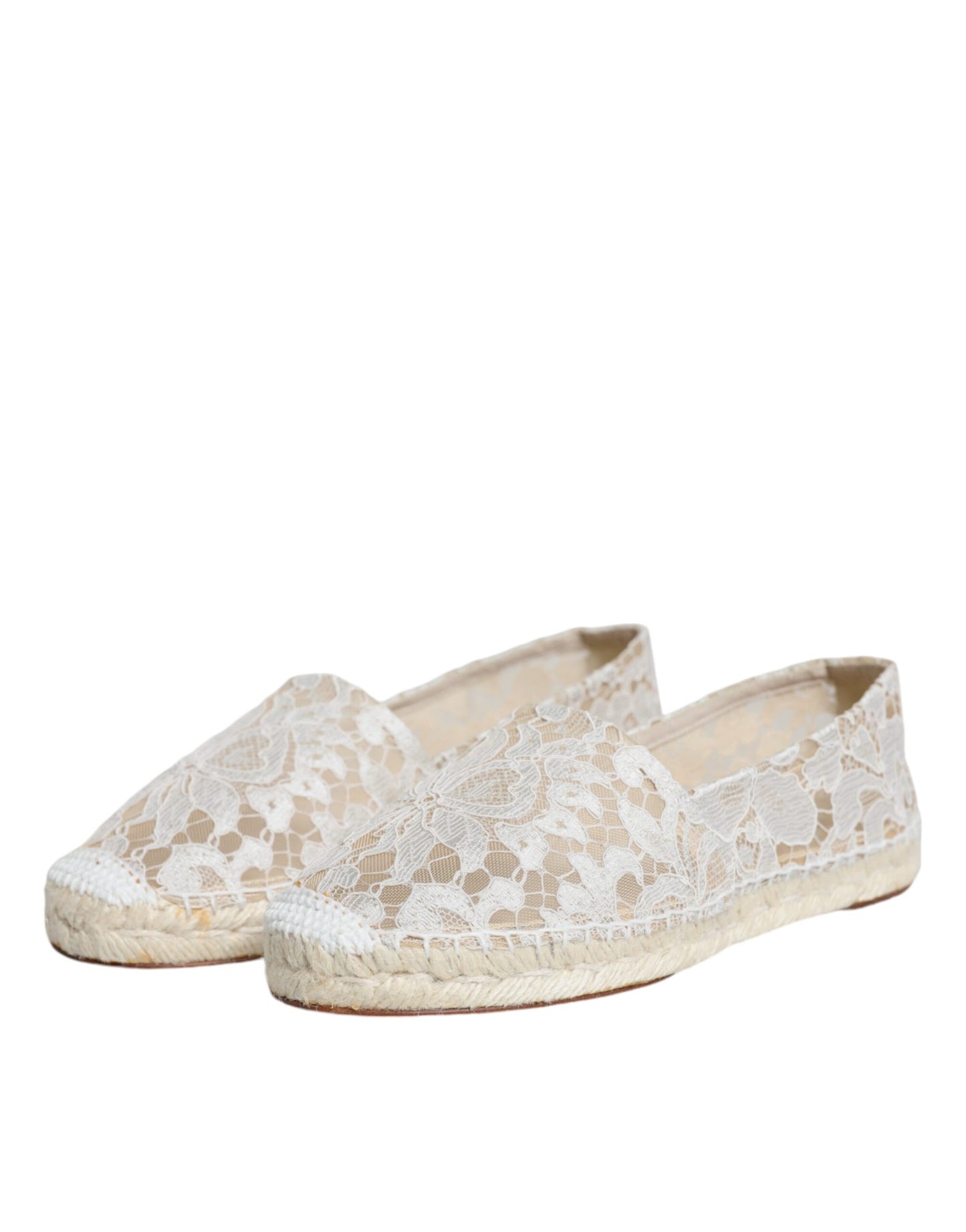 Dolce & Gabbana Weiße Spitze Viskose Espadrilles Flats Schuhe