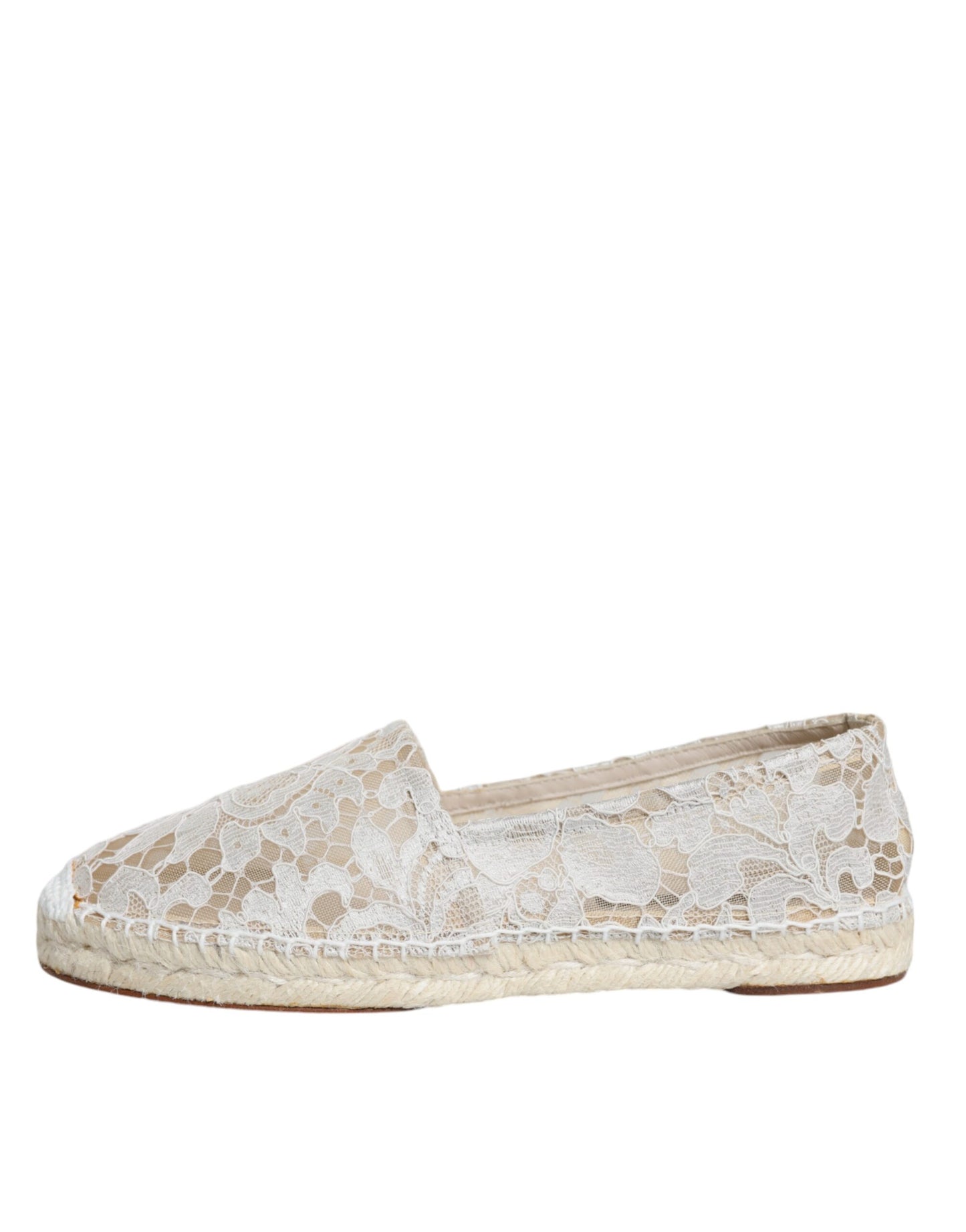 Dolce & Gabbana Weiße Spitze Viskose Espadrilles Flats Schuhe