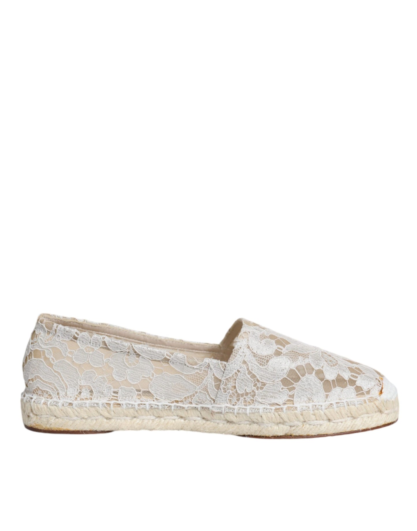 Dolce & Gabbana Weiße Spitze Viskose Espadrilles Flats Schuhe