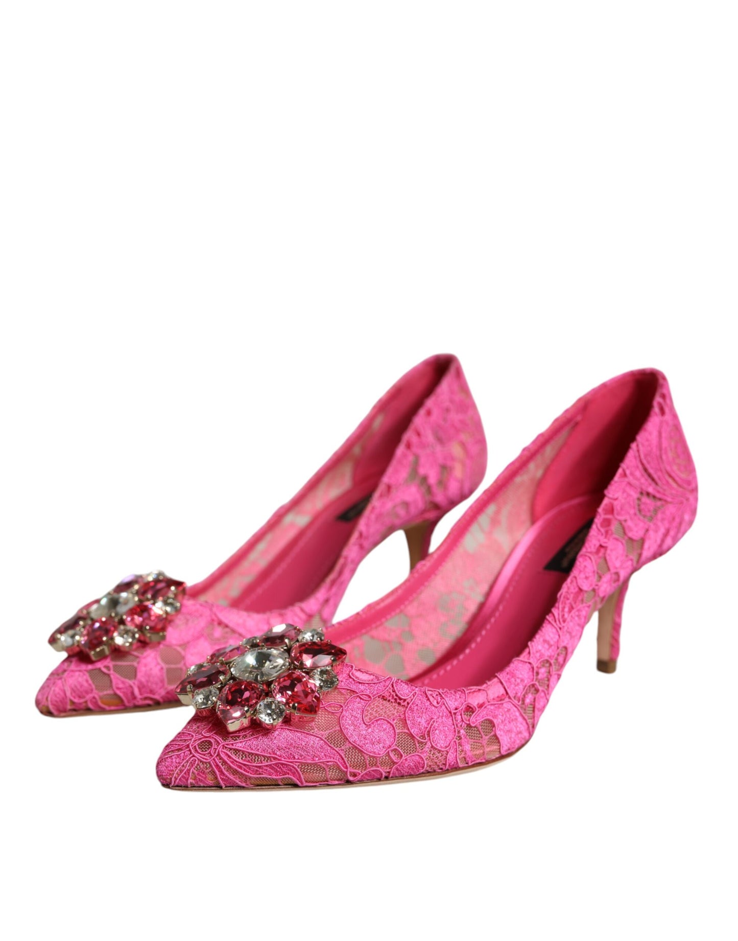 Dolce & Gabbana Rosa Taormina Spitze Kristall Heels Pumps Schuhe