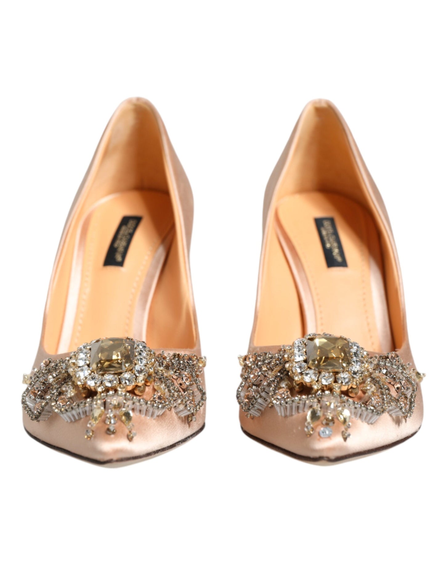 Dolce &amp; Gabbana Beige Satin Crystal High Heels Pumps Shoes